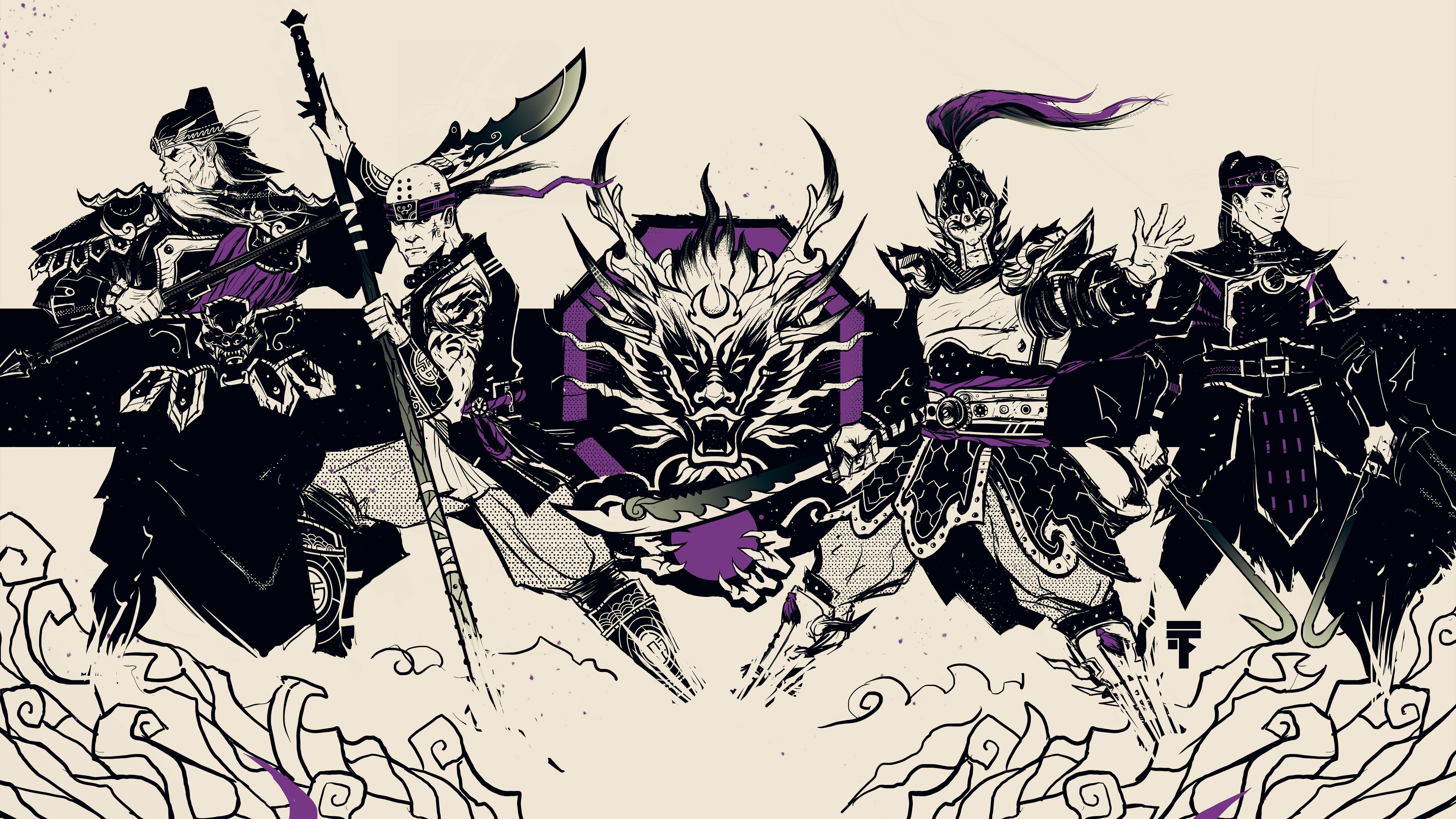 For Honor 4K, purple samurai, purple dragon emblem, 8K Desktop Wallpaper