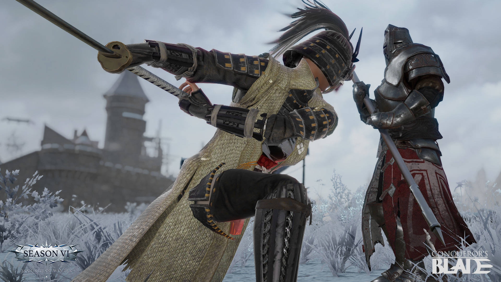 For Honor Conqueror, two knights, snowy field, Full HD Desktop Wallpaper