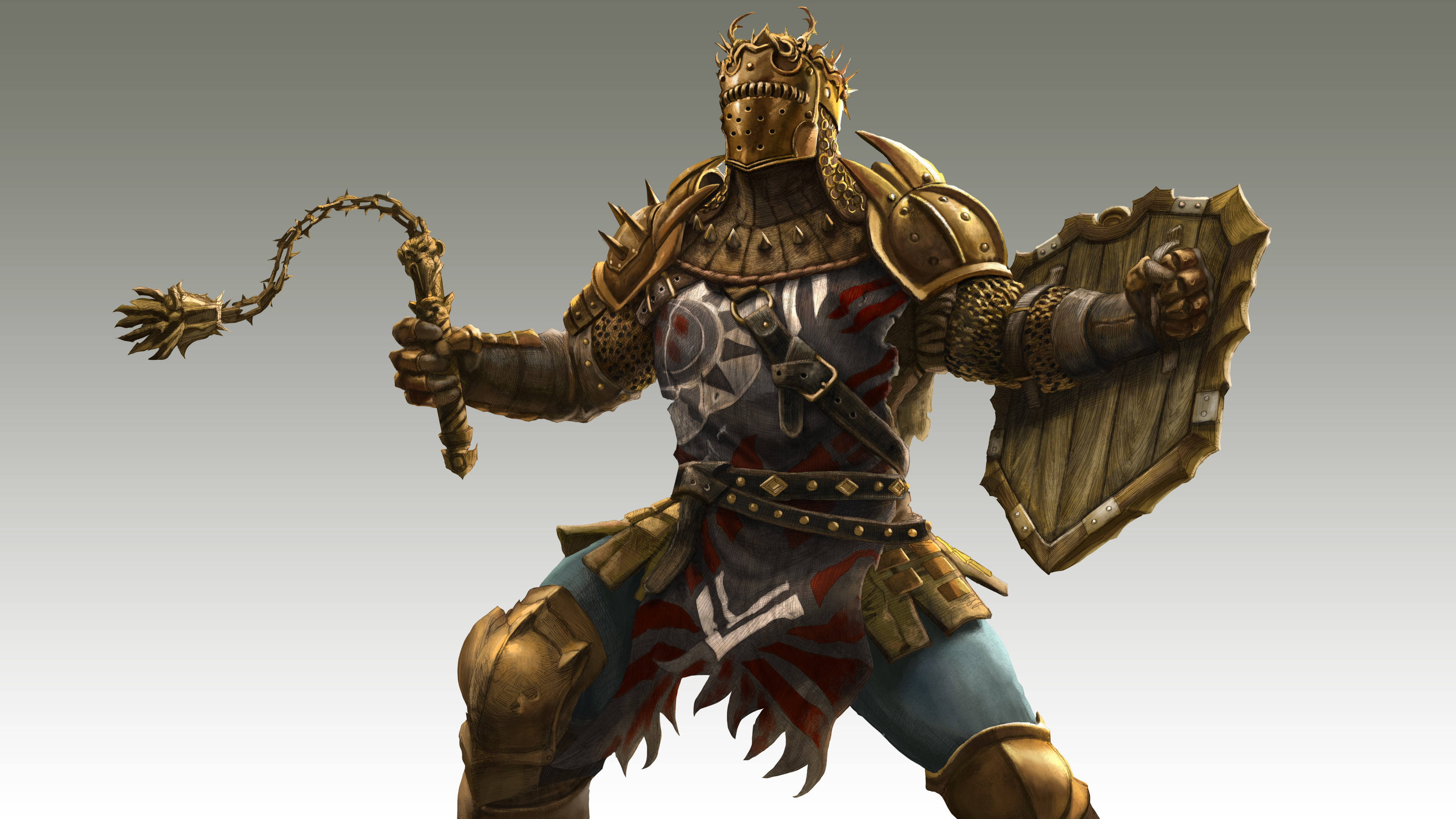 For Honor Conqueror, heavily armored knight, ornate golden plate armor, 4K Desktop Wallpaper