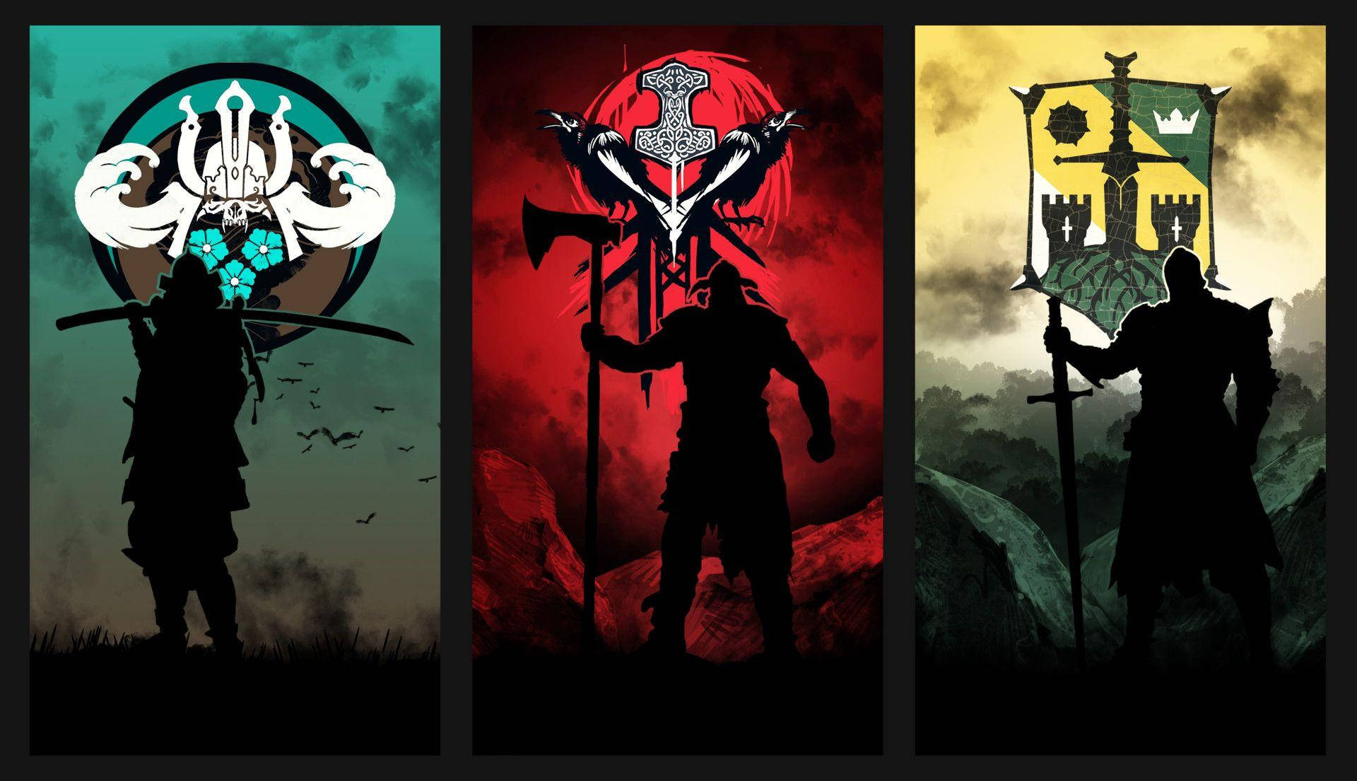 For Honor Game, faction silhouettes, flags, Full HD Desktop Wallpaper