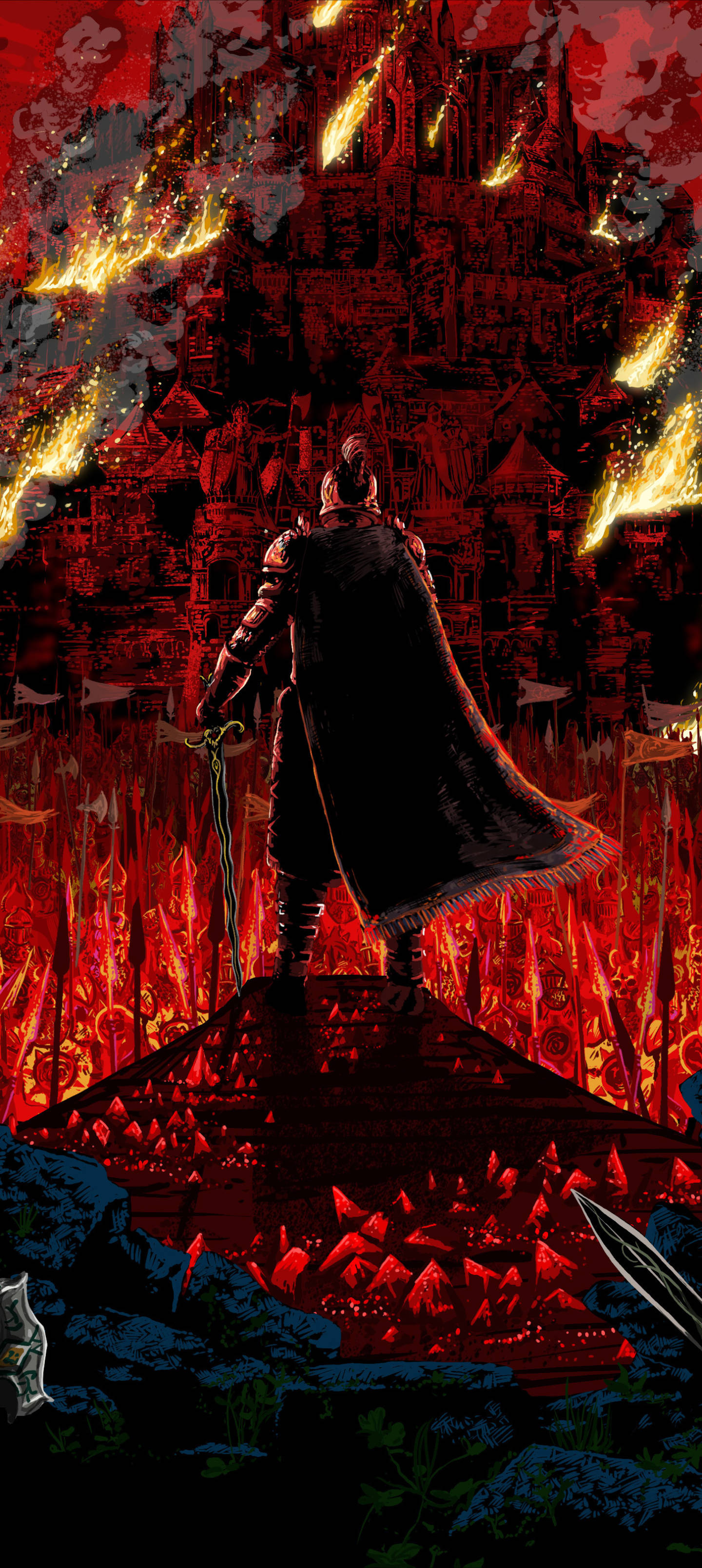For Honor, knight, burning castle, 2K Phone Wallpaper