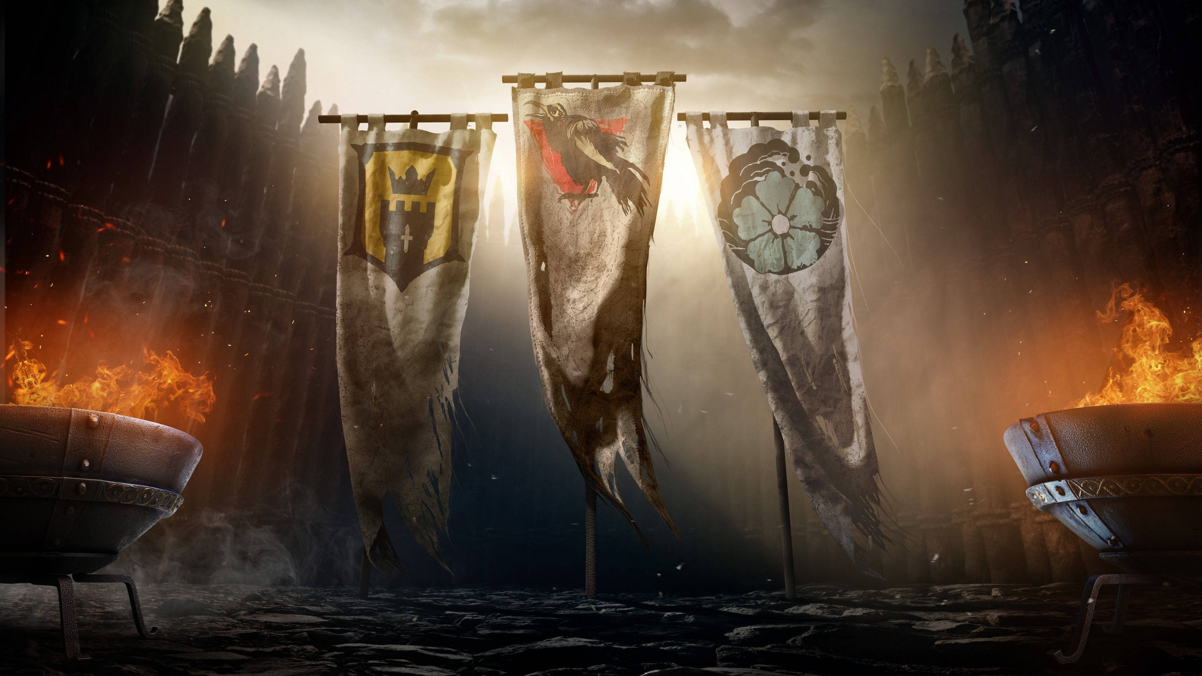 For Honor, faction flags, tattered medieval banners, 4K Desktop Wallpaper