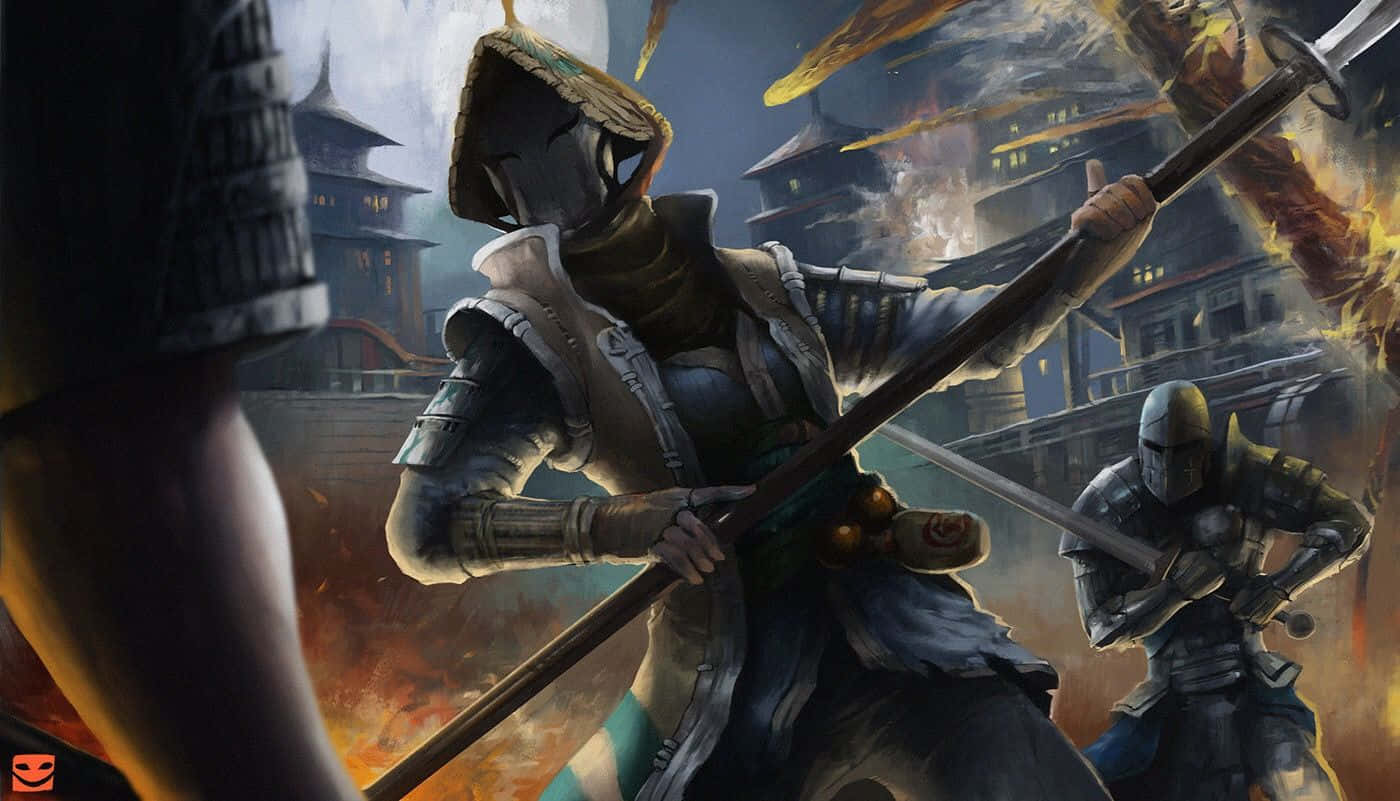 female samurai, For Honor, flaming polearm, HD Desktop Wallpaper