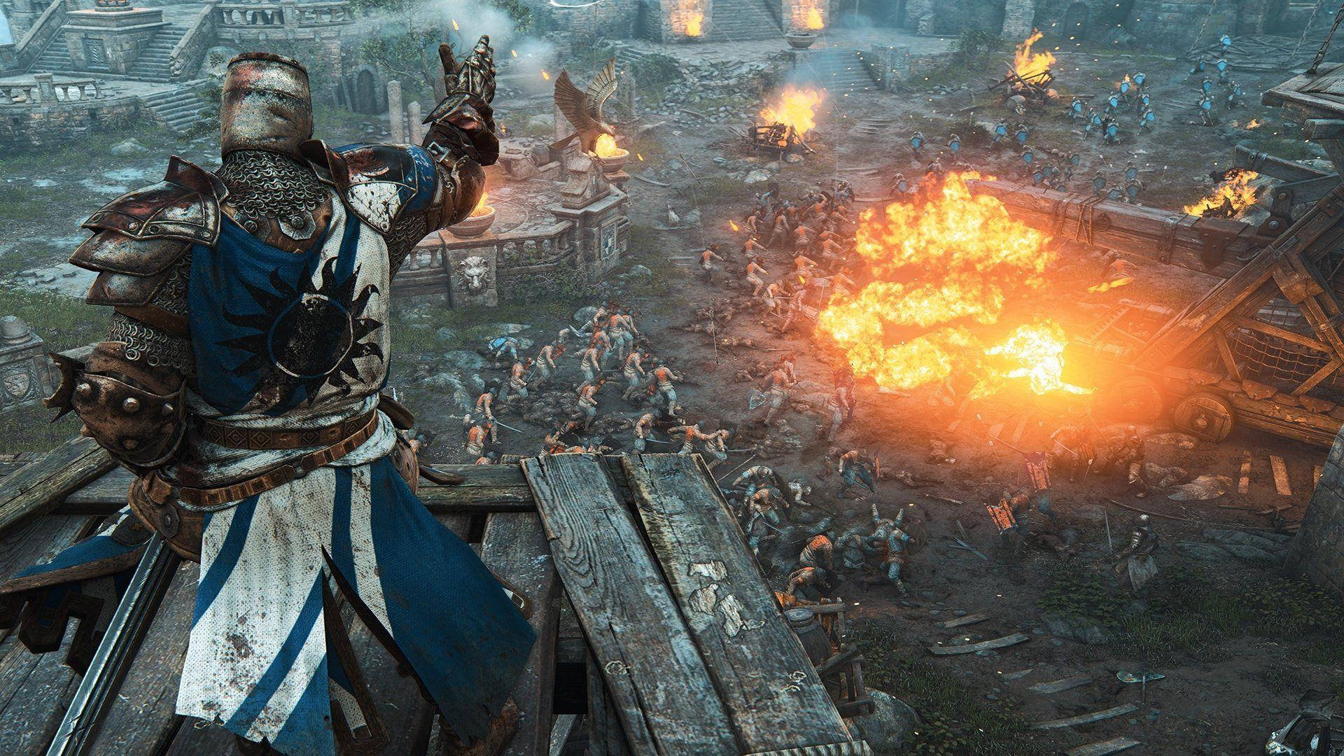 For Honor, blue and white armor, wooden rampart, Full HD Desktop Wallpaper
