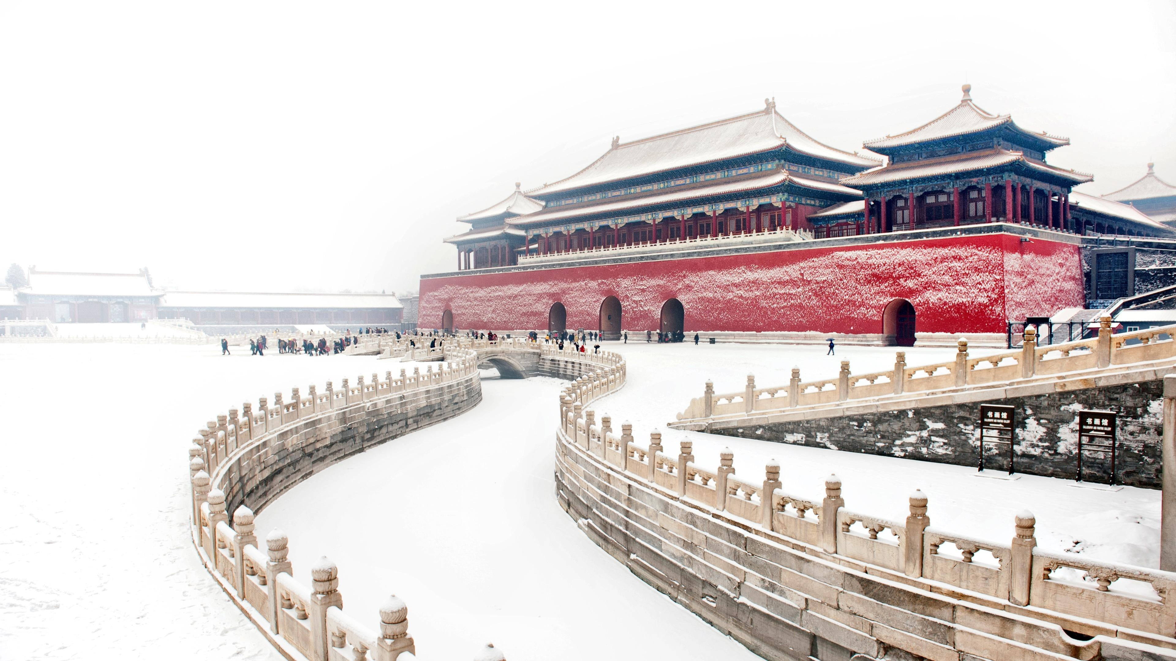 Forbidden City, red walls, stone bridges, 4K Desktop Wallpaper