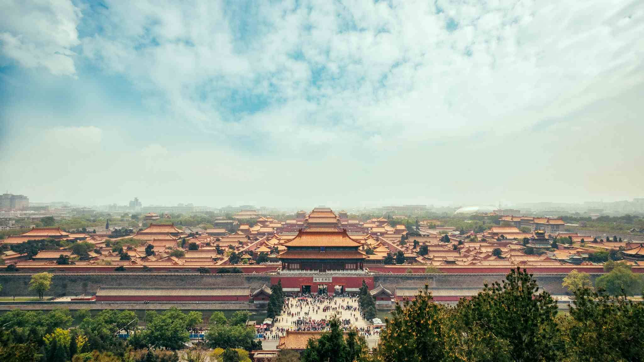 Forbidden City, orange roofs, red walls, Full HD Desktop Wallpaper