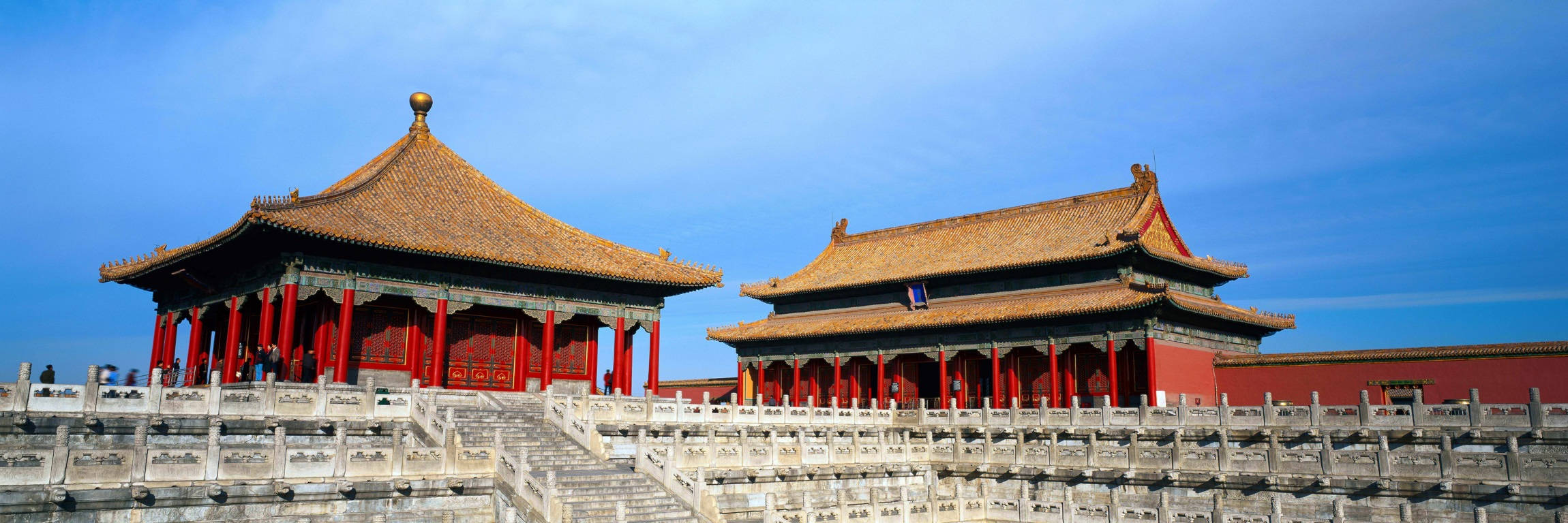Forbidden City, red pillars, golden roofs, Full HD Desktop Wallpaper