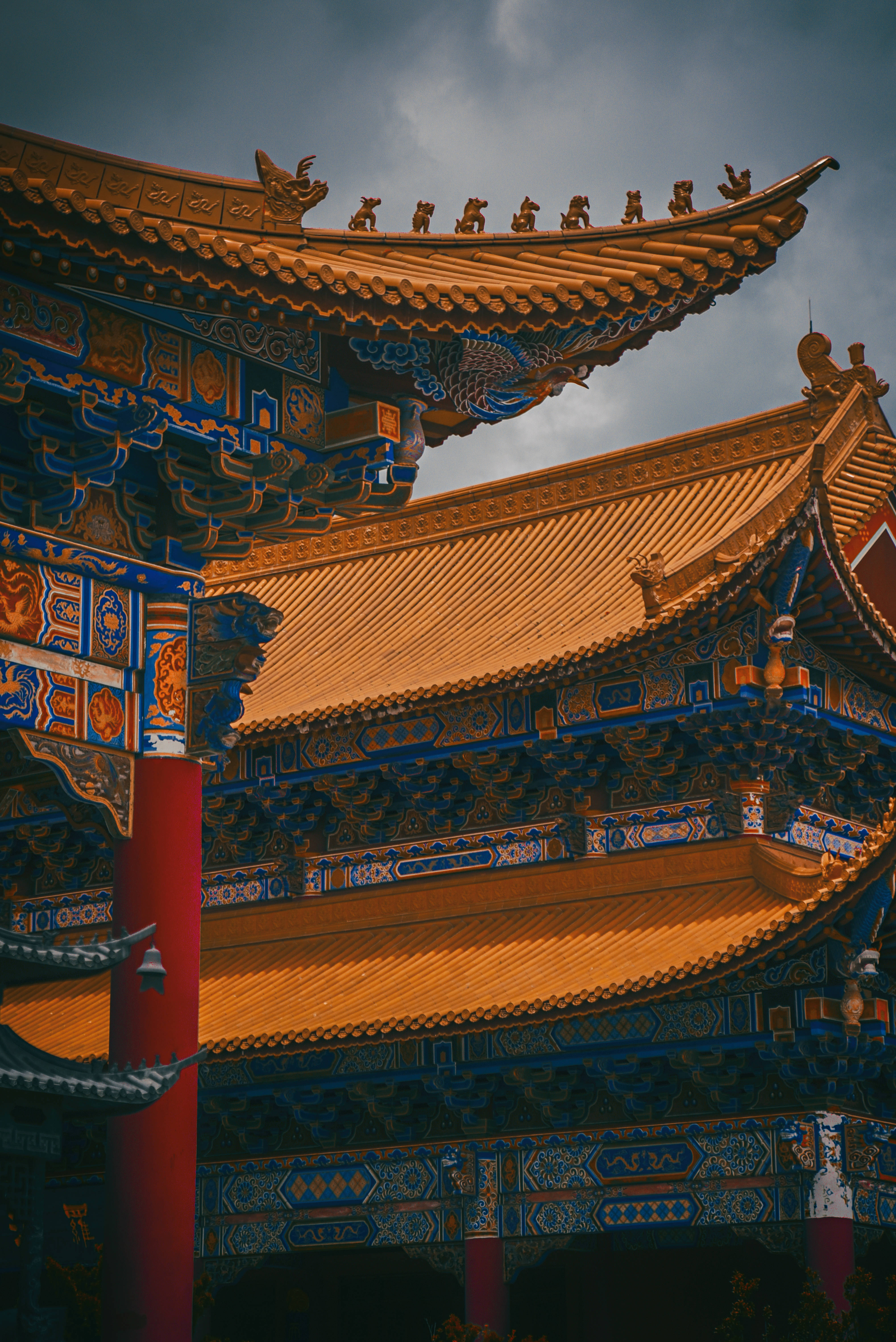 Forbidden City, golden tiled roofs, ornate traditional Chinese temple, 5K Phone Wallpaper