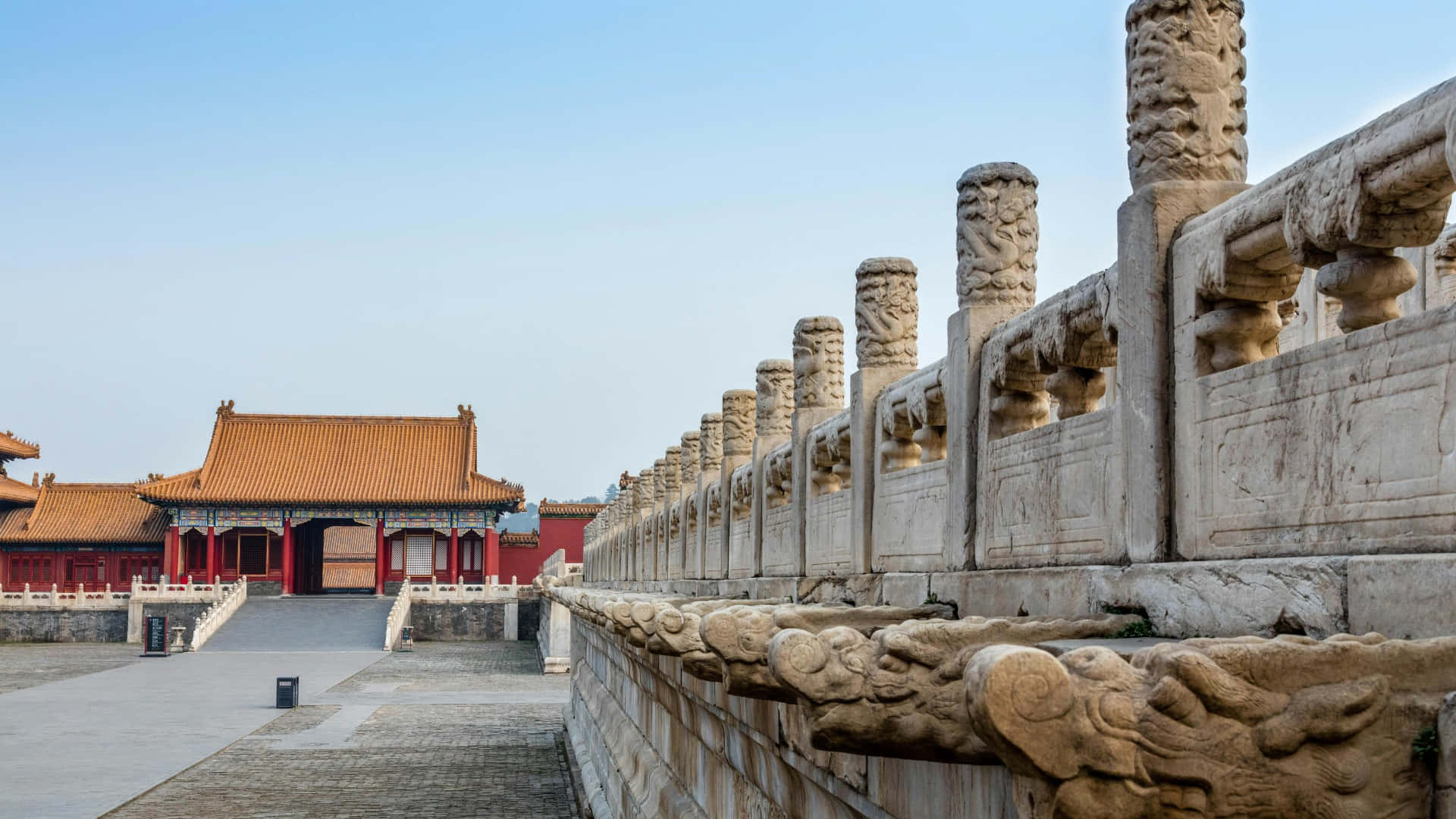 Forbidden City, stone balustrade, carved dragon motifs, Full HD Desktop Wallpaper