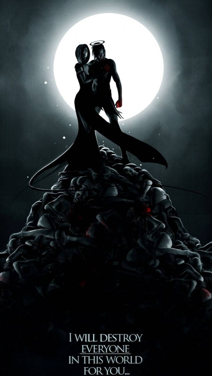 dark moon, demonic figure, angelic figure, HD Phone Wallpaper