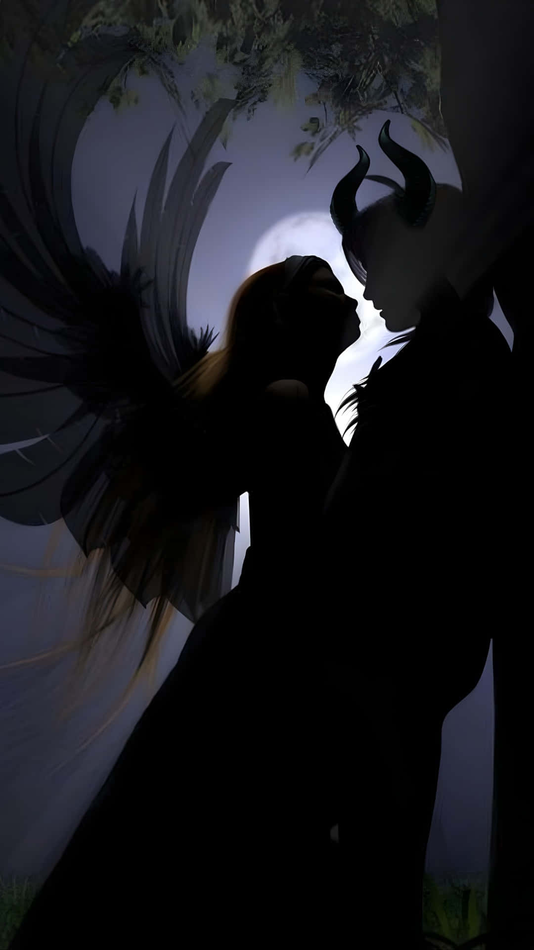 angel, demon, full moon, Full HD Phone Wallpaper