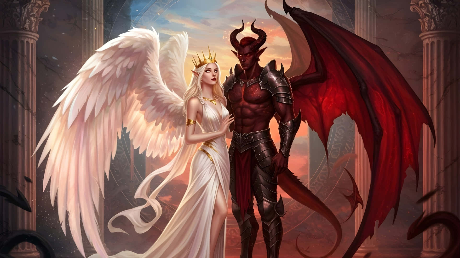 Forbidden Love Angel And Demon, angel, demon, Full HD Desktop Wallpaper