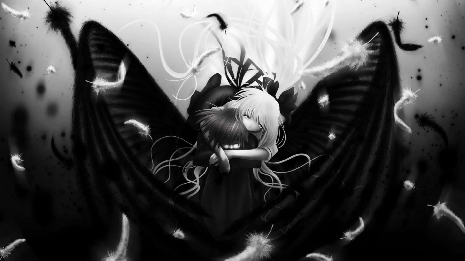 Forbidden Love Angel And Demon, monochrome, anime girl, Full HD Desktop Wallpaper