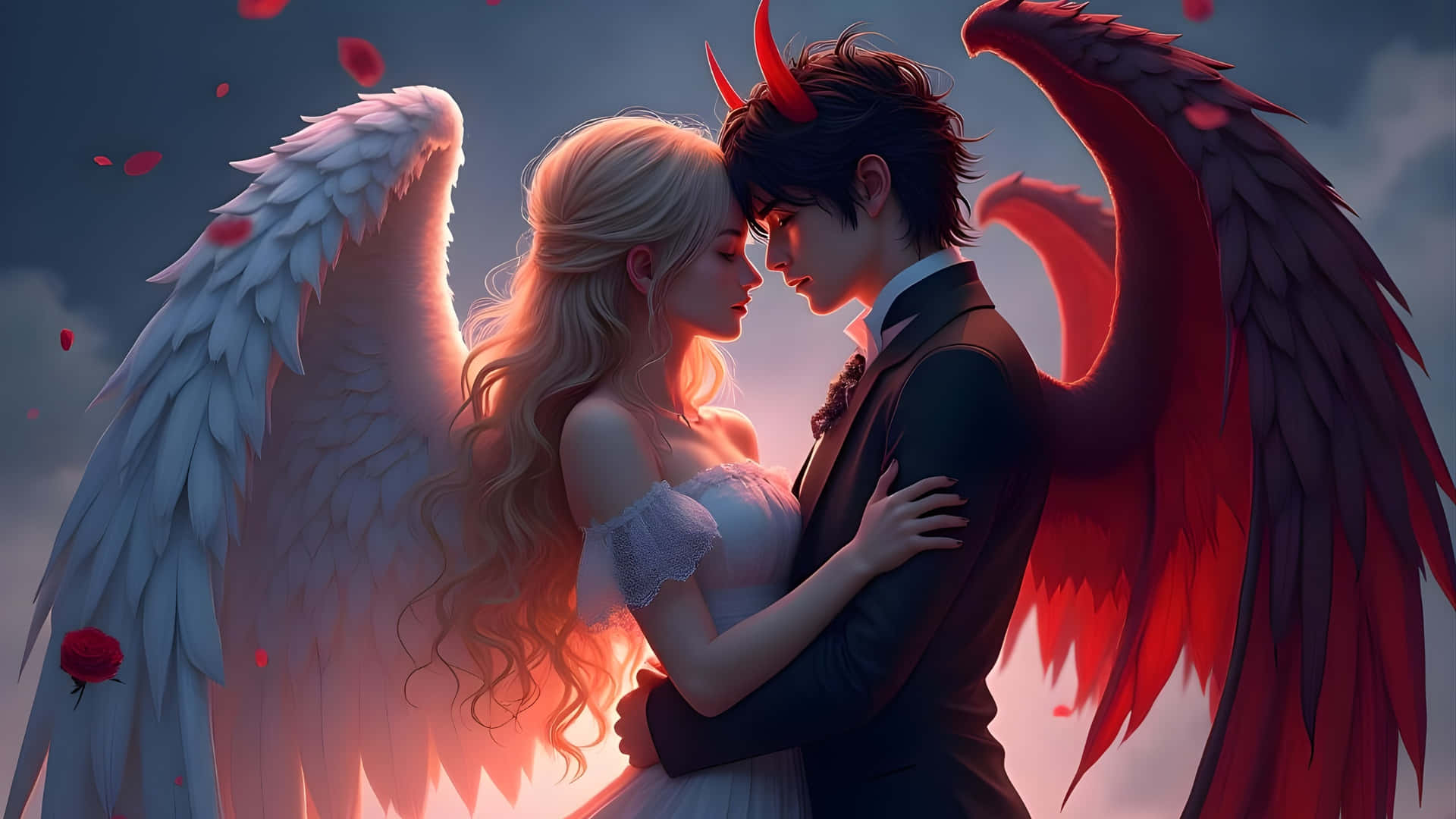 angel, devil, white wings, Full HD Desktop Wallpaper
