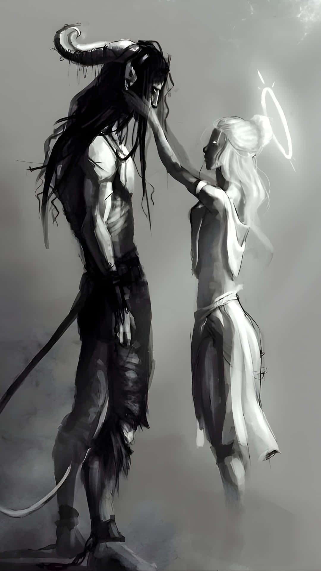 Angel And Demon Forbidden Love, dark horned demon, long hair, Full HD Phone Wallpaper