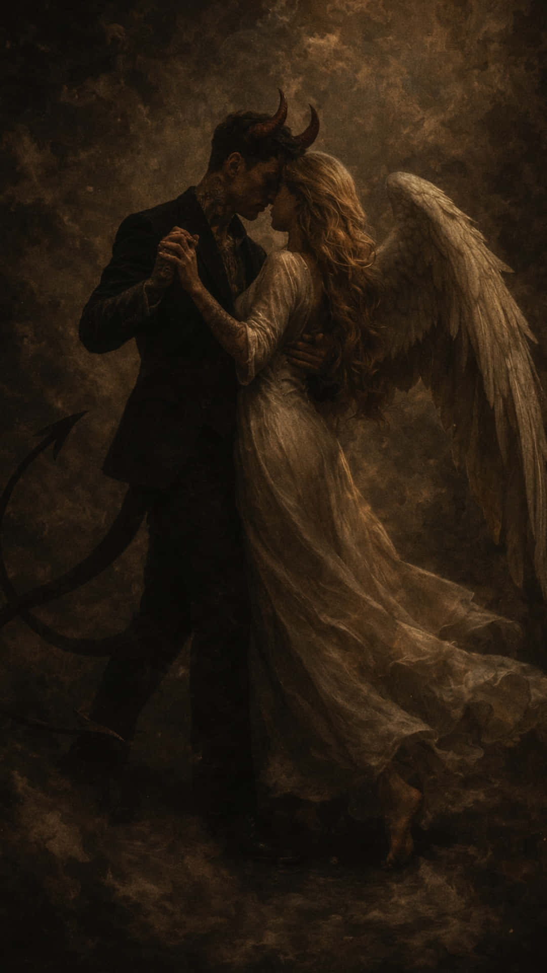 angel, demon, stormy skies, Full HD Phone Wallpaper