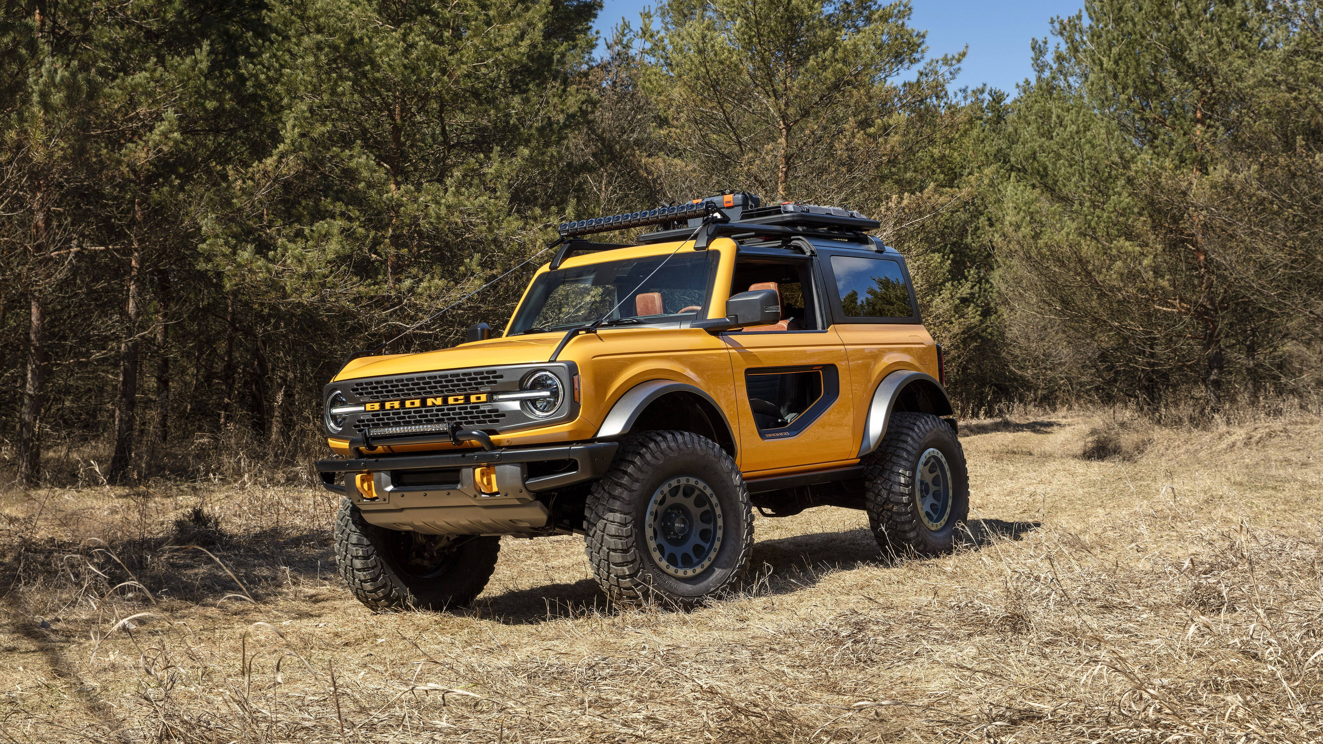 Ford Bronco, solid bright yellow paint, rugged tires, 5K Desktop Wallpaper