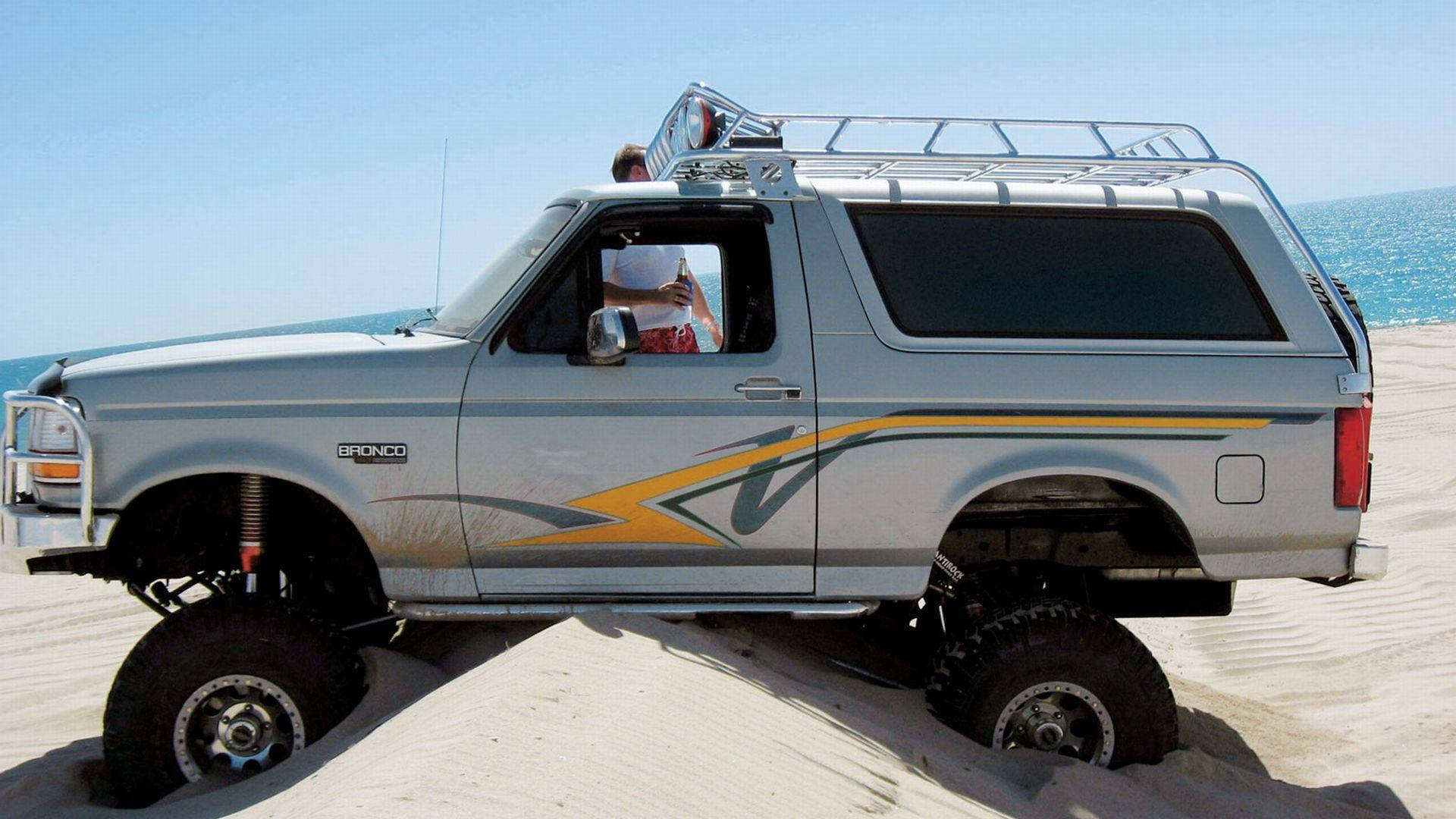 Ford Bronco, silver, yellow stripes, Full HD Desktop Wallpaper