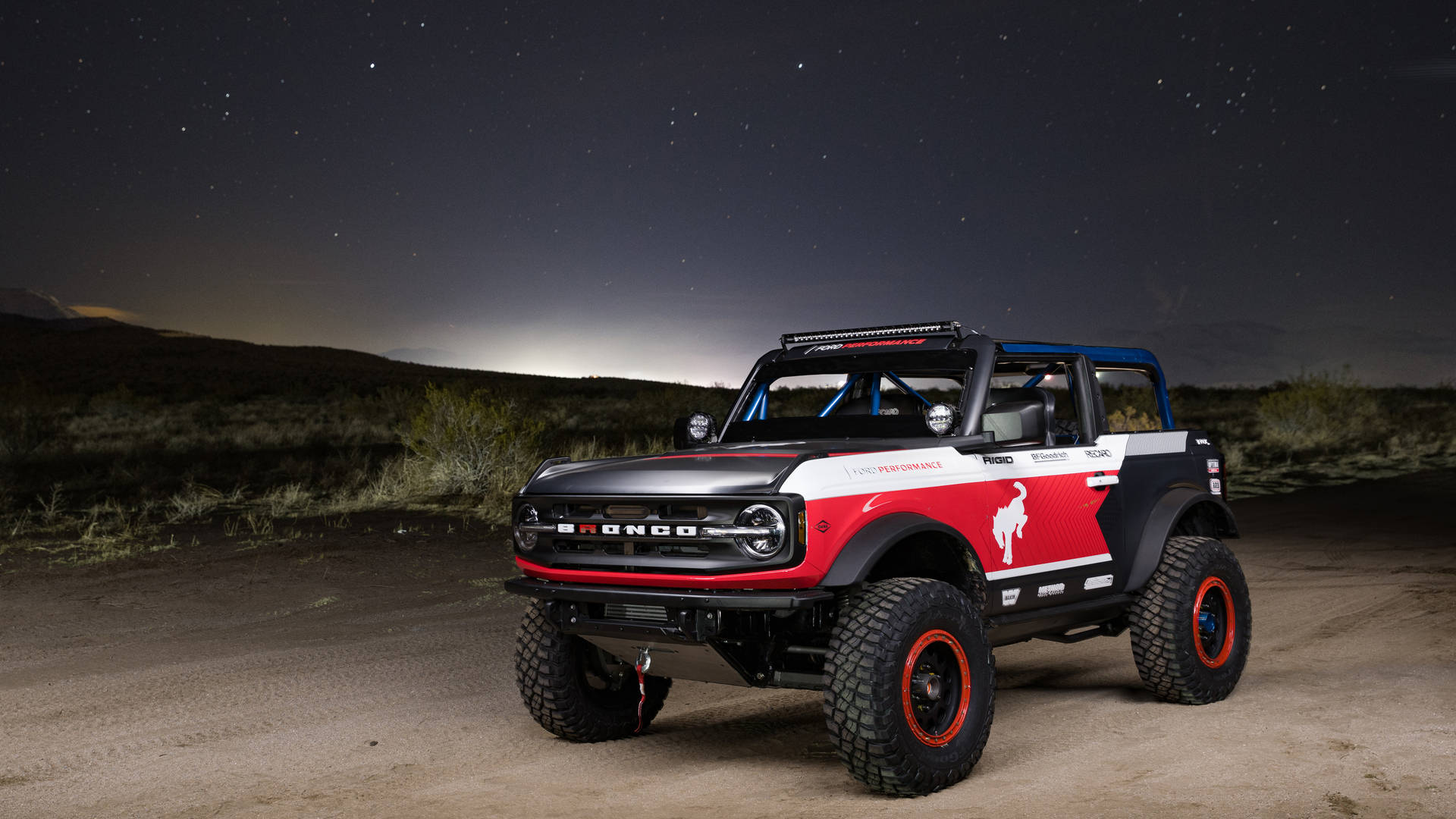 Ford Bronco, red white and black, starry night sky, Full HD Desktop Wallpaper