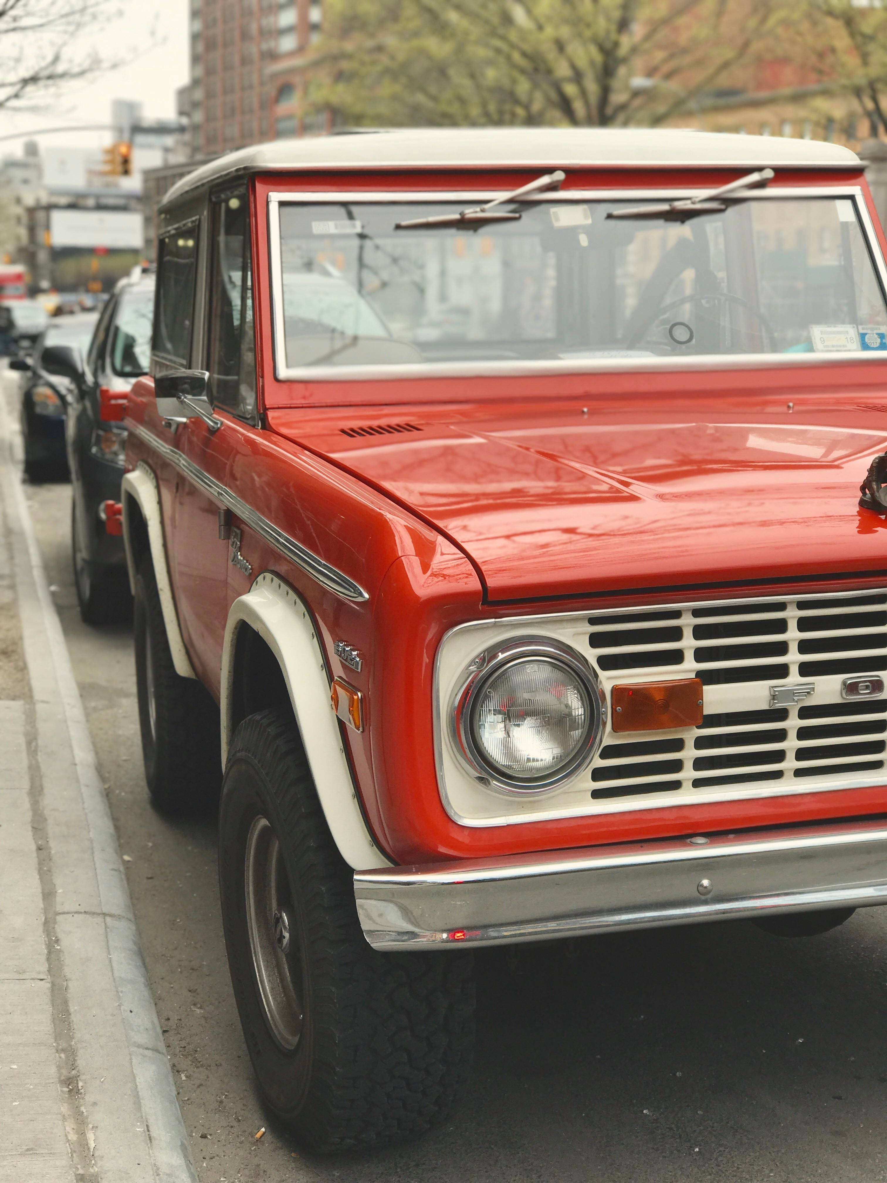 Ford Bronco, glossy red paint, vintage red and white, 4K Phone Wallpaper