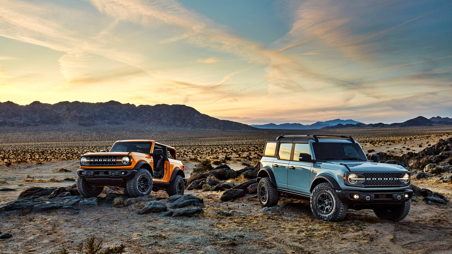 Ford Bronco, orange, blue, Full HD Desktop Wallpaper