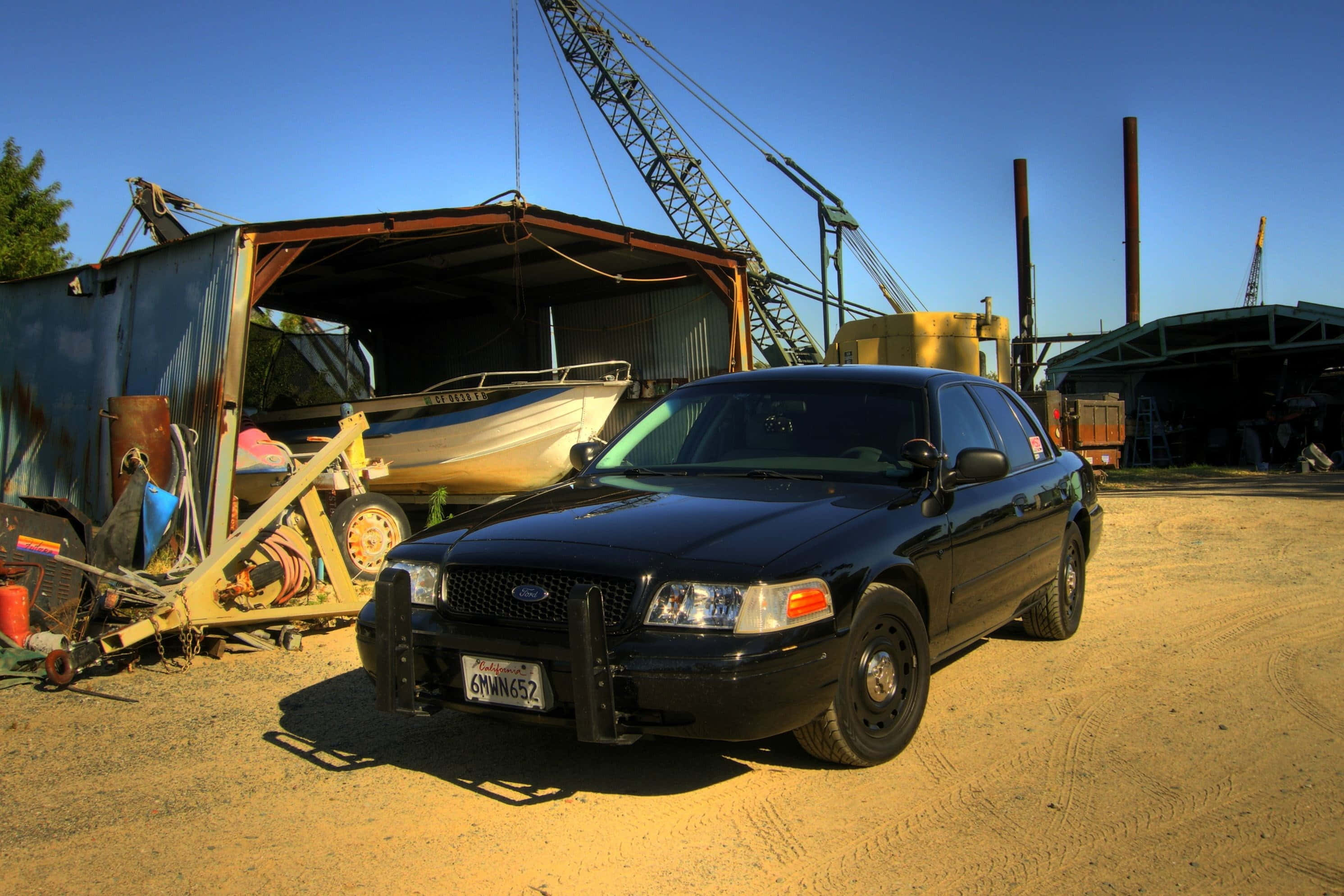 Ford Crown Victoria, black, police car, 2K Desktop Wallpaper