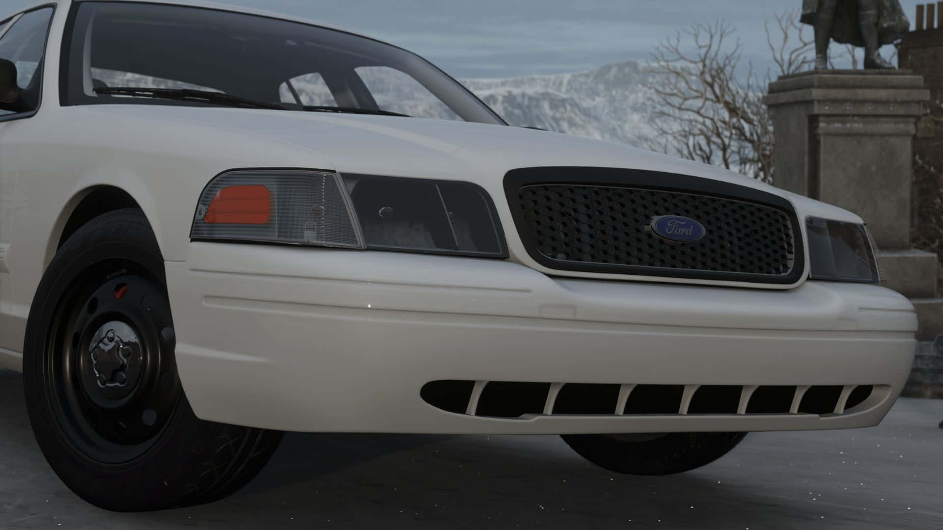 Ford Crown Victoria, white, snowy mountain backdrop, Full HD Desktop Wallpaper