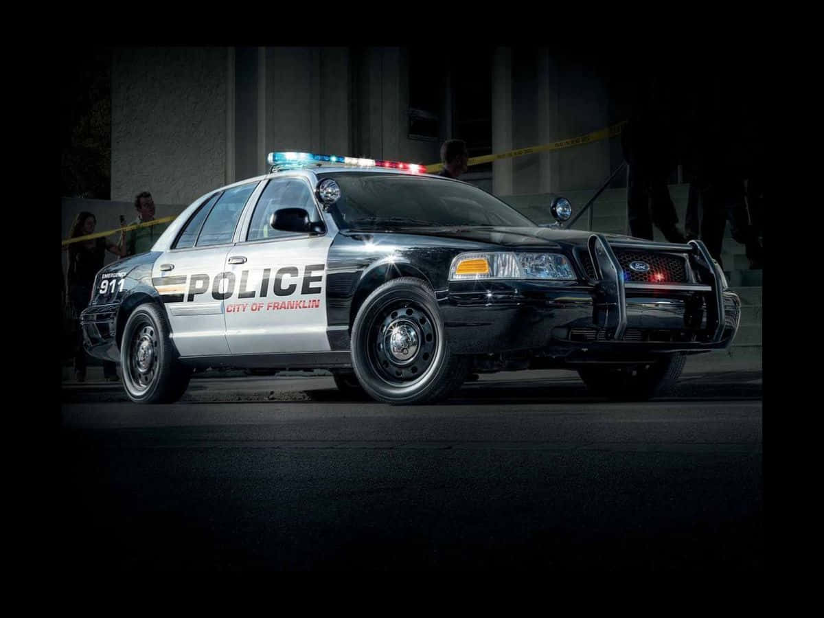 Ford Crown Victoria, police cruiser, flashing lights, SD Desktop Wallpaper