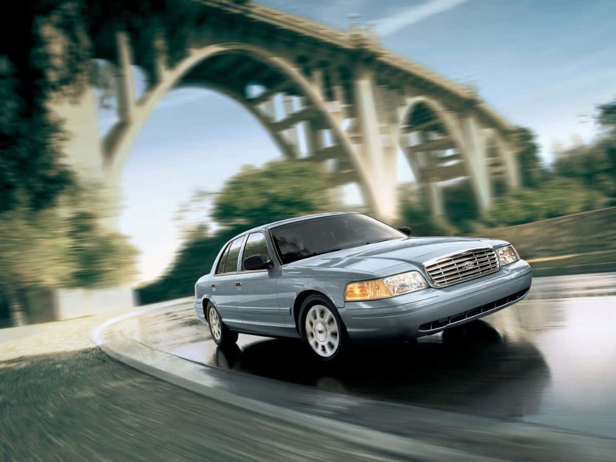 Ford Crown Victoria, silver, stone arch bridge, SD Desktop Wallpaper