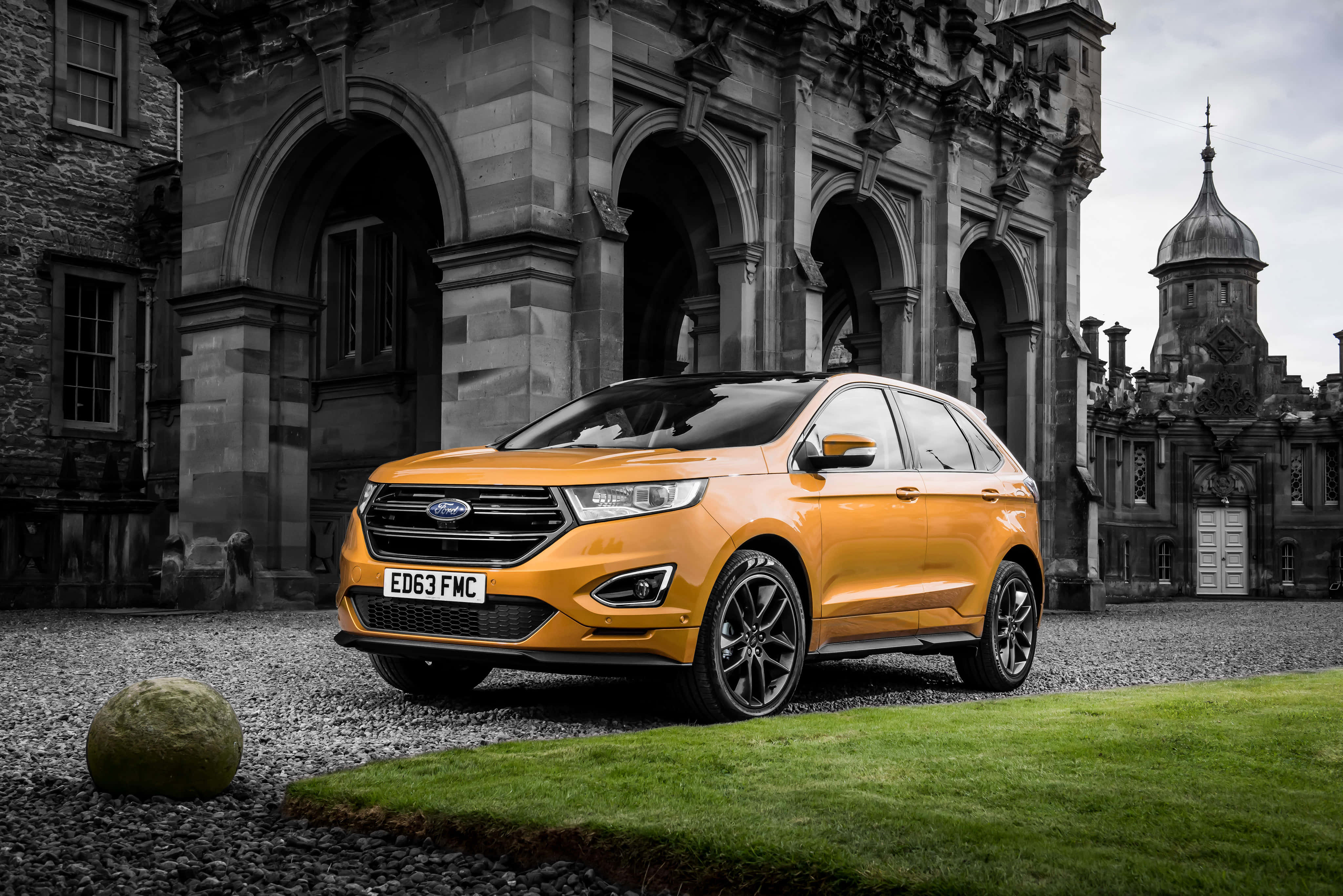 Ford Edge, orange, gravel, 4K Desktop Wallpaper