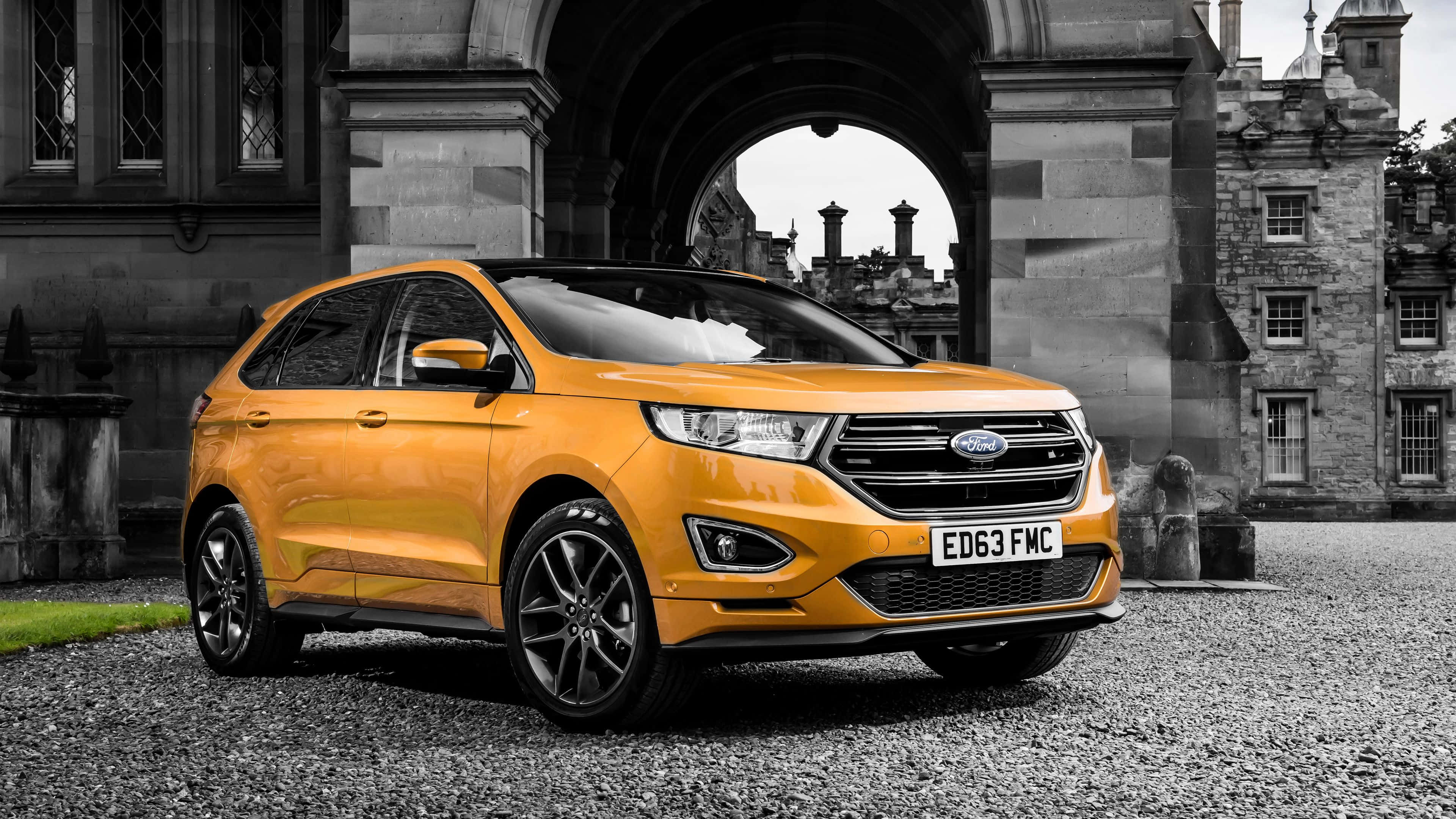 Ford Edge, orange, highway, 4K Desktop Wallpaper