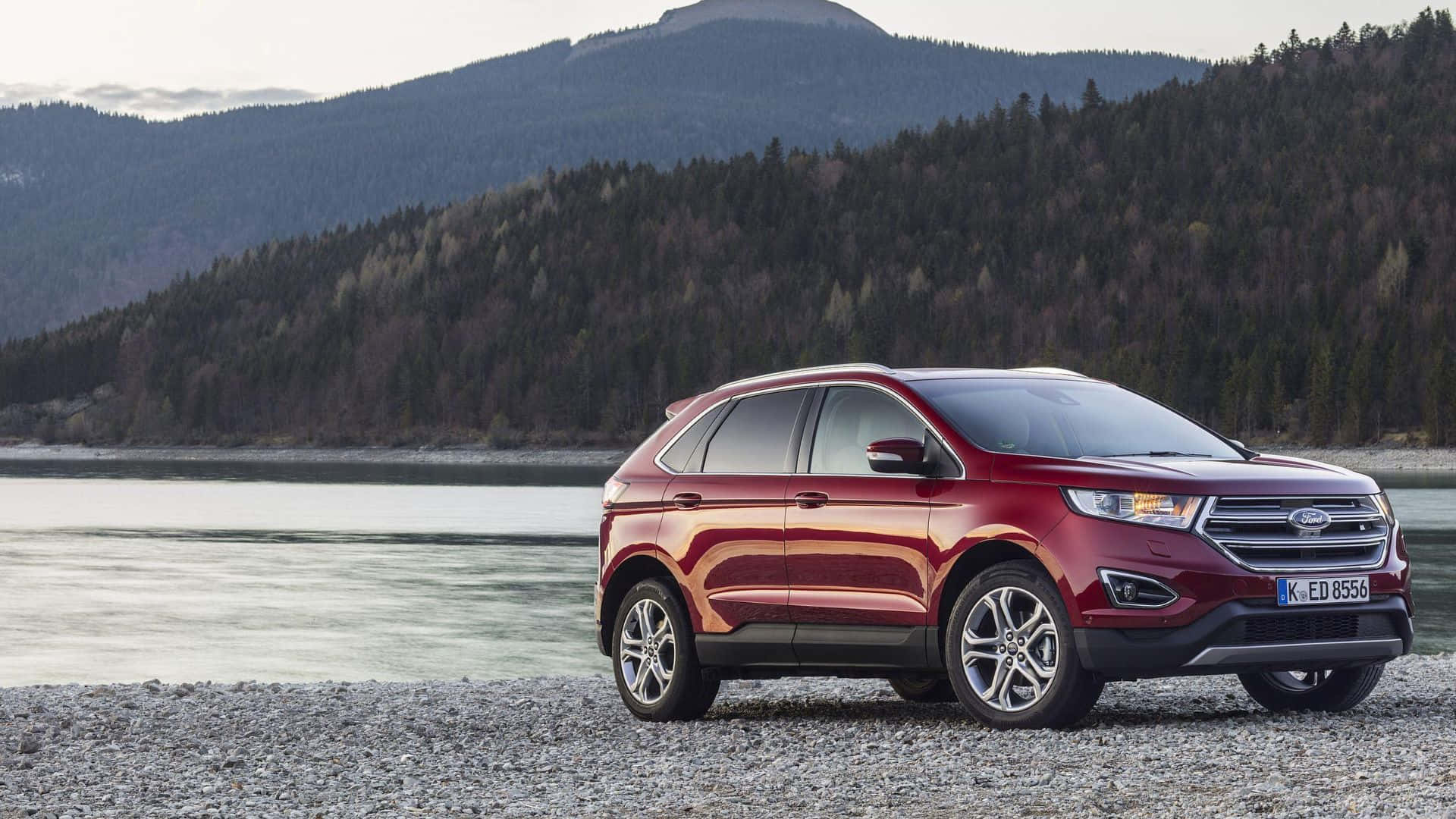 Ford Edge, glossy red, gravel shore, Full HD Desktop Wallpaper