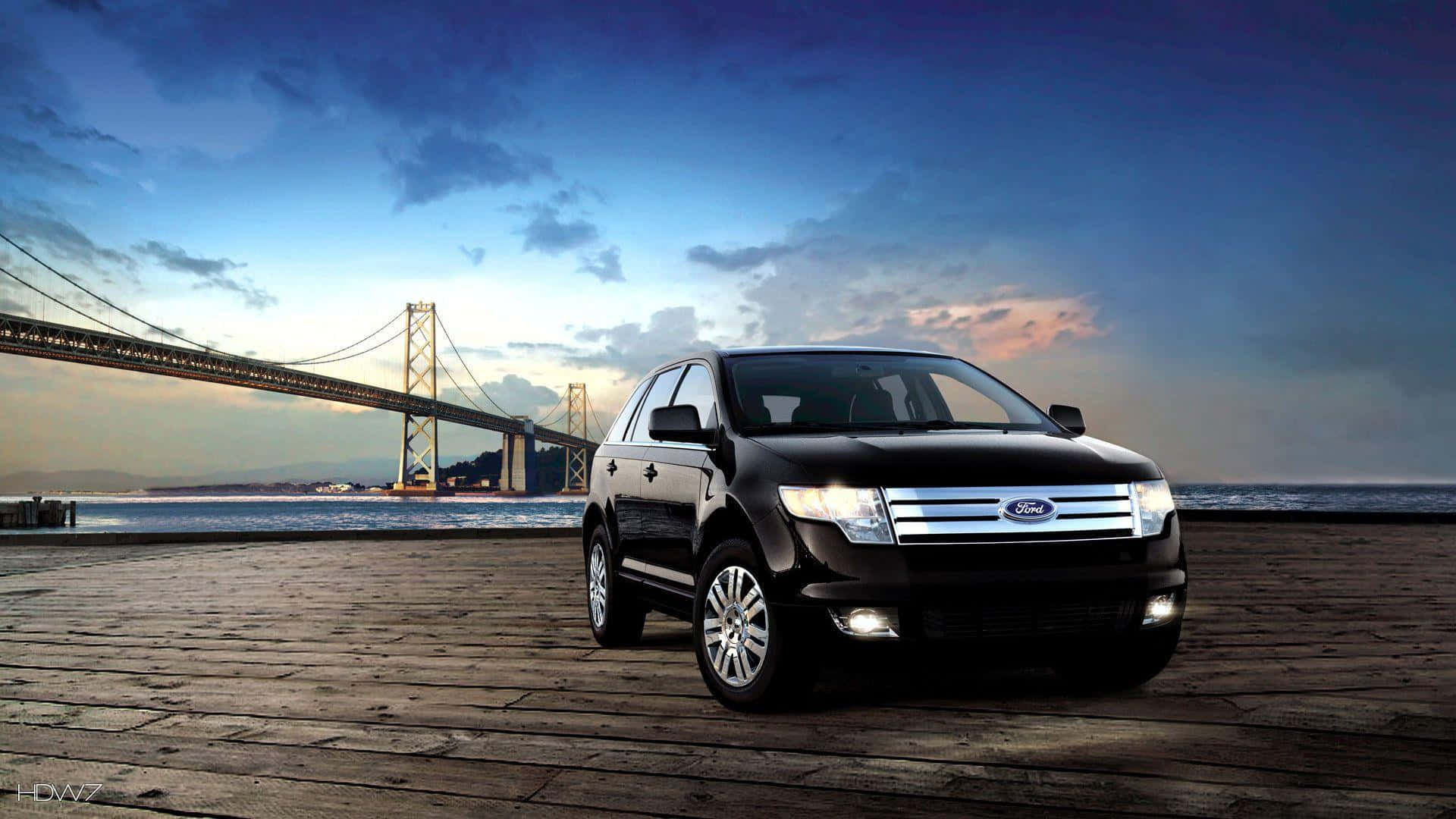 Ford Edge, black, wooden pier, Full HD Desktop Wallpaper