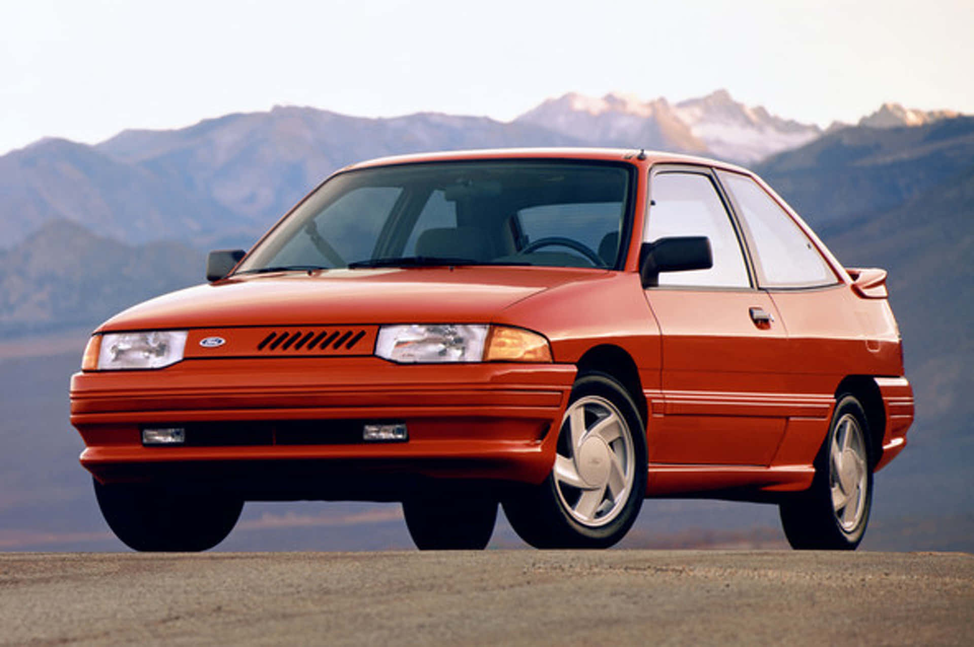 Ford Escort, orange, desert road, Full HD Desktop Wallpaper