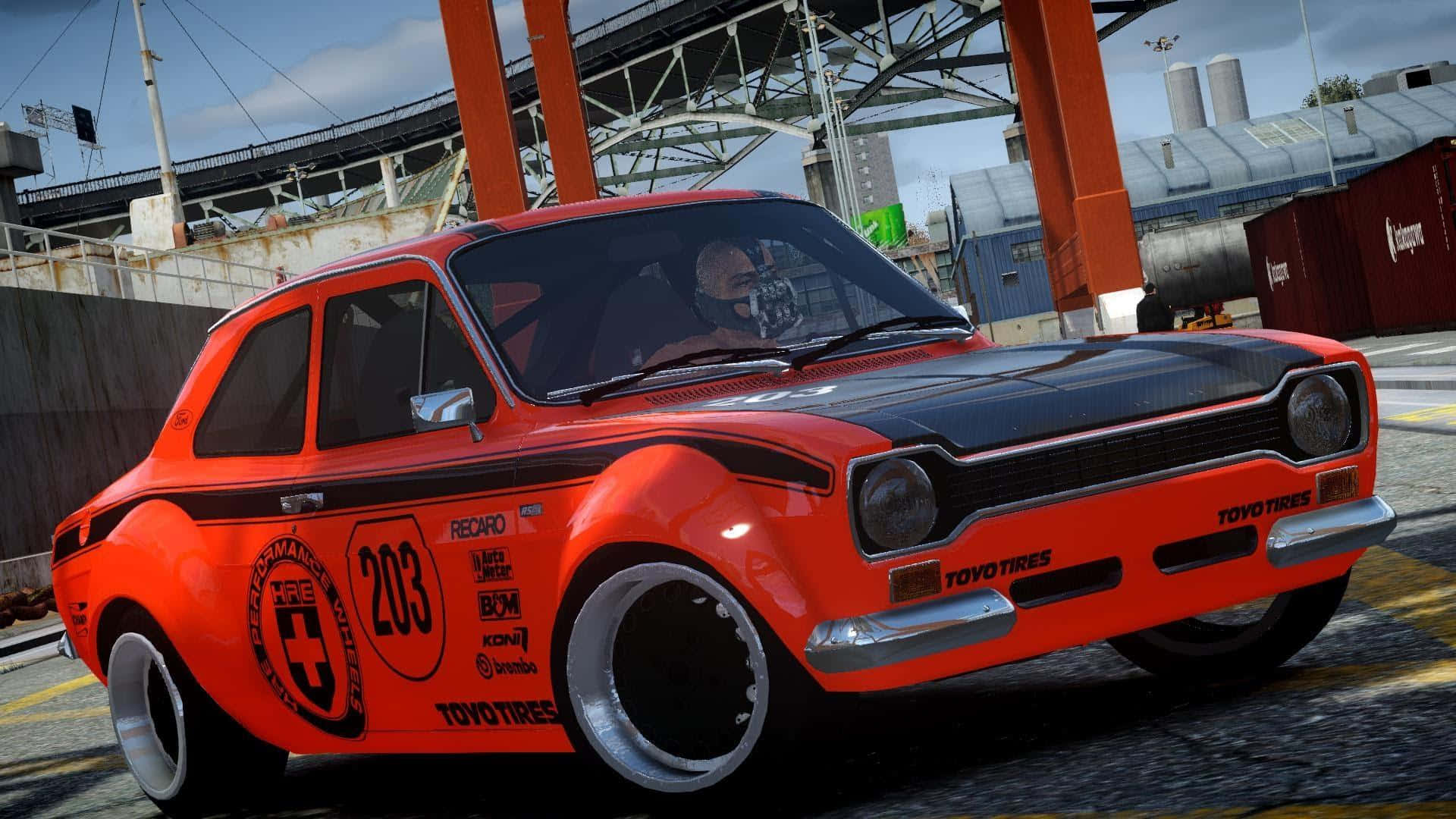 Ford Escort, vibrant orange, sponsor decals, Full HD Desktop Wallpaper