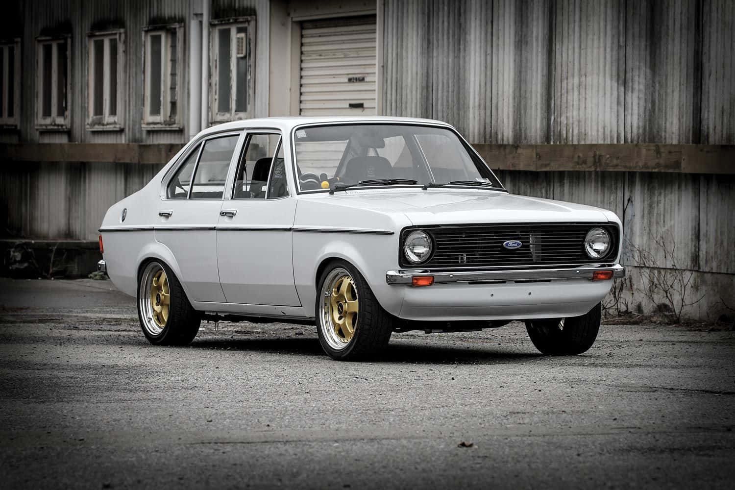 Ford Escort, white, gold rims, HD Desktop Wallpaper