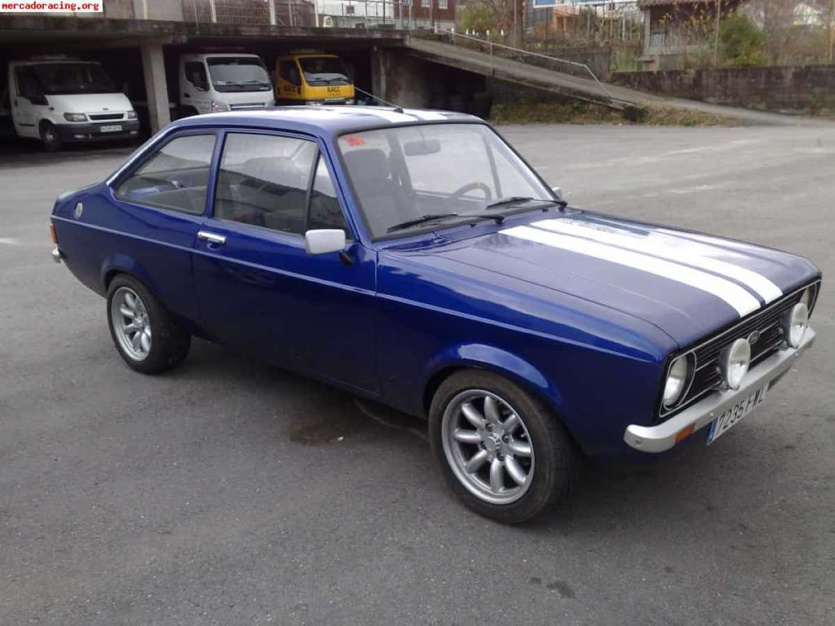 Ford Escort, blue, white racing stripes, SD Desktop Wallpaper