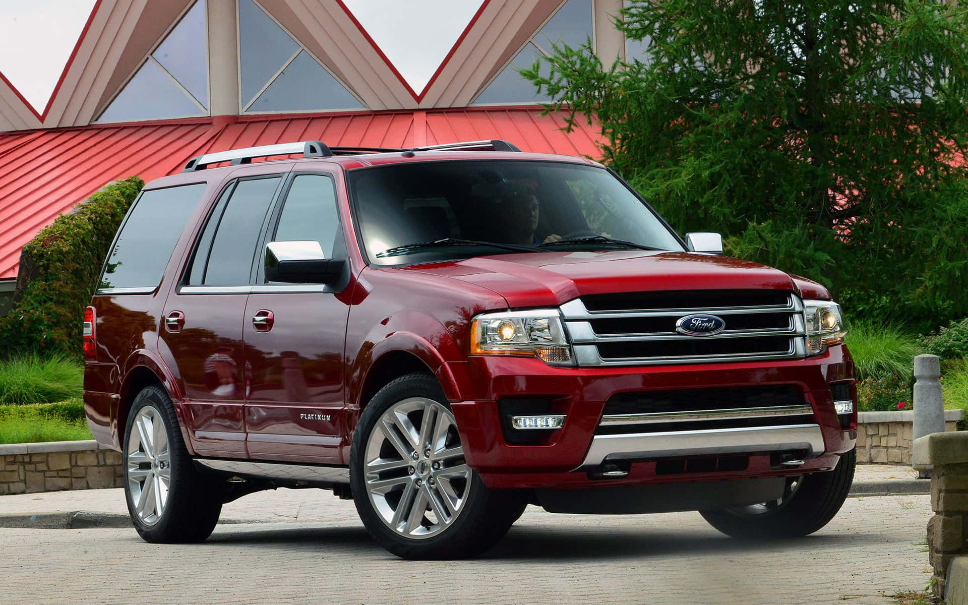 Ford Expedition, glossy red, stone driveway, Full HD Desktop Wallpaper