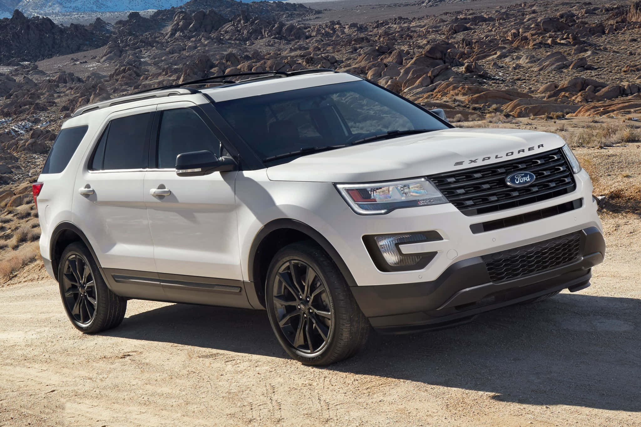 Ford Explorer, white, dusty desert road, Full HD Desktop Wallpaper