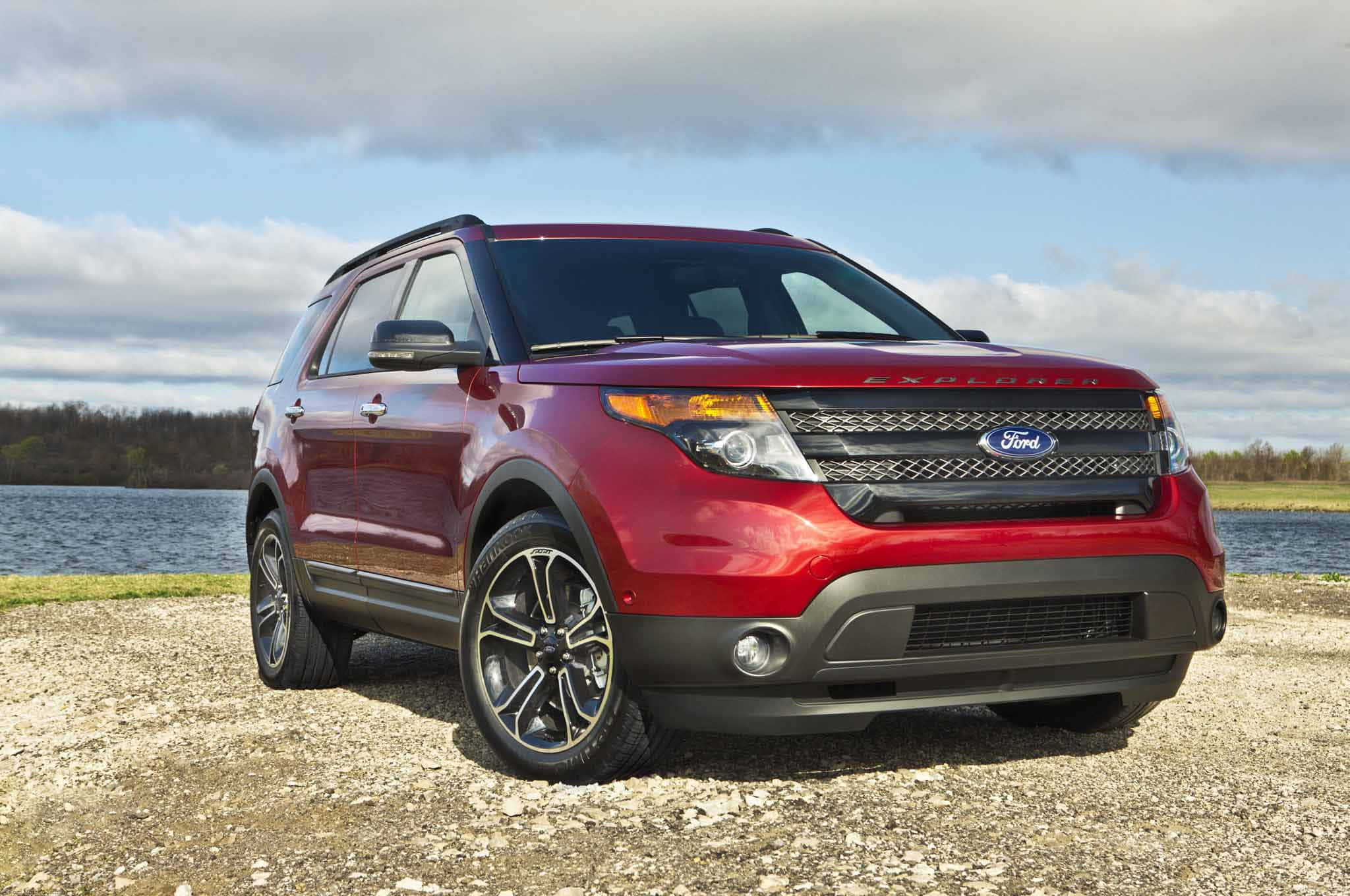 Ford Explorer, glossy red, gravel, Full HD Desktop Wallpaper