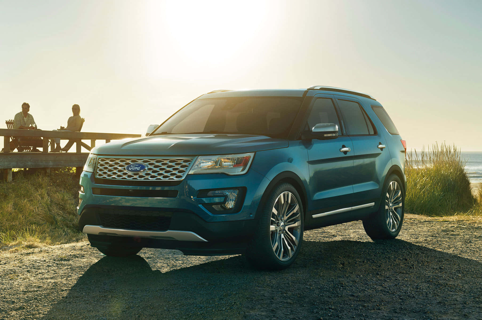 Ford Explorer, blue, gravel beach, Full HD Desktop Wallpaper