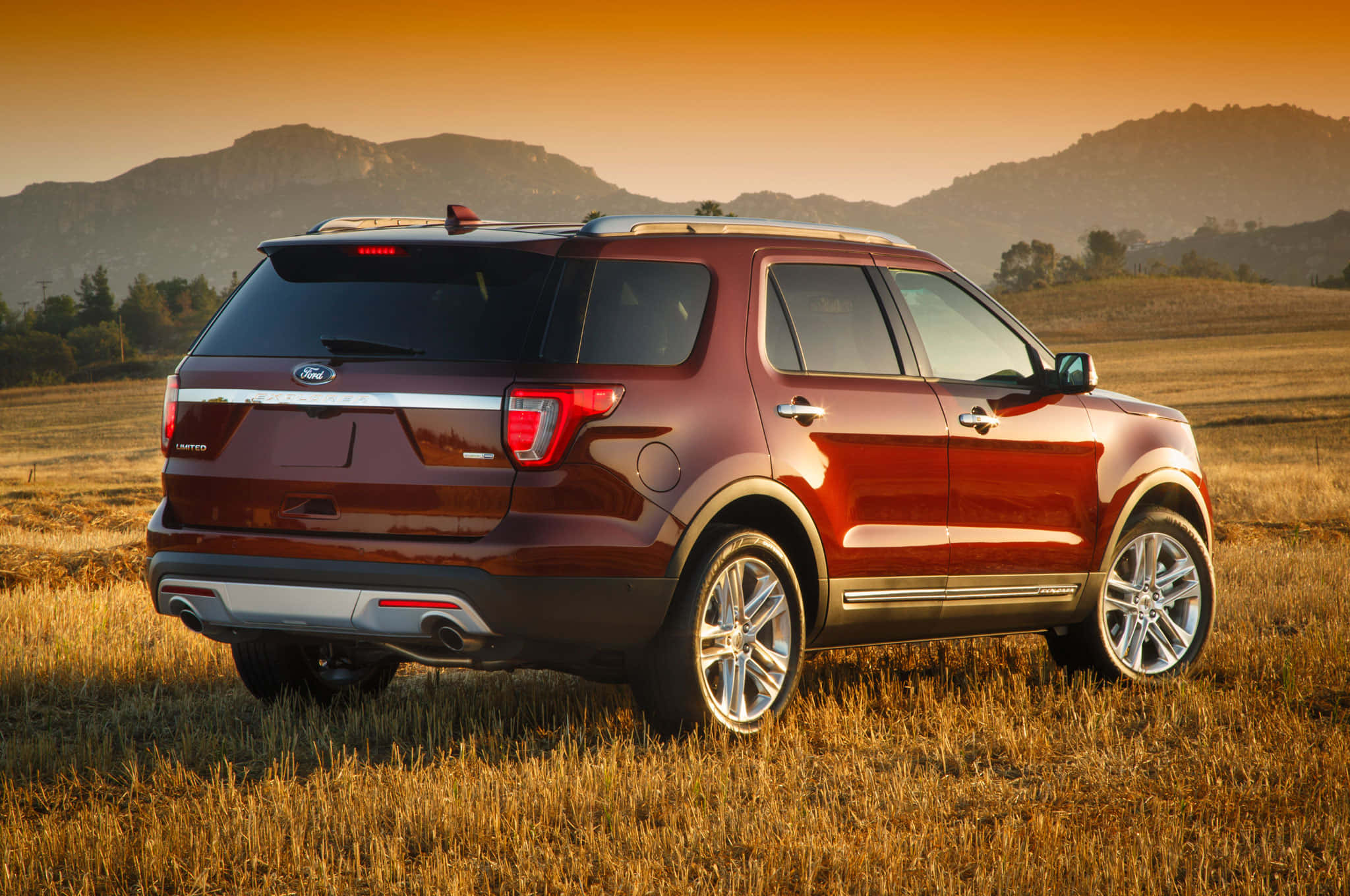 Ford Explorer, maroon, sunset, Full HD Desktop Wallpaper
