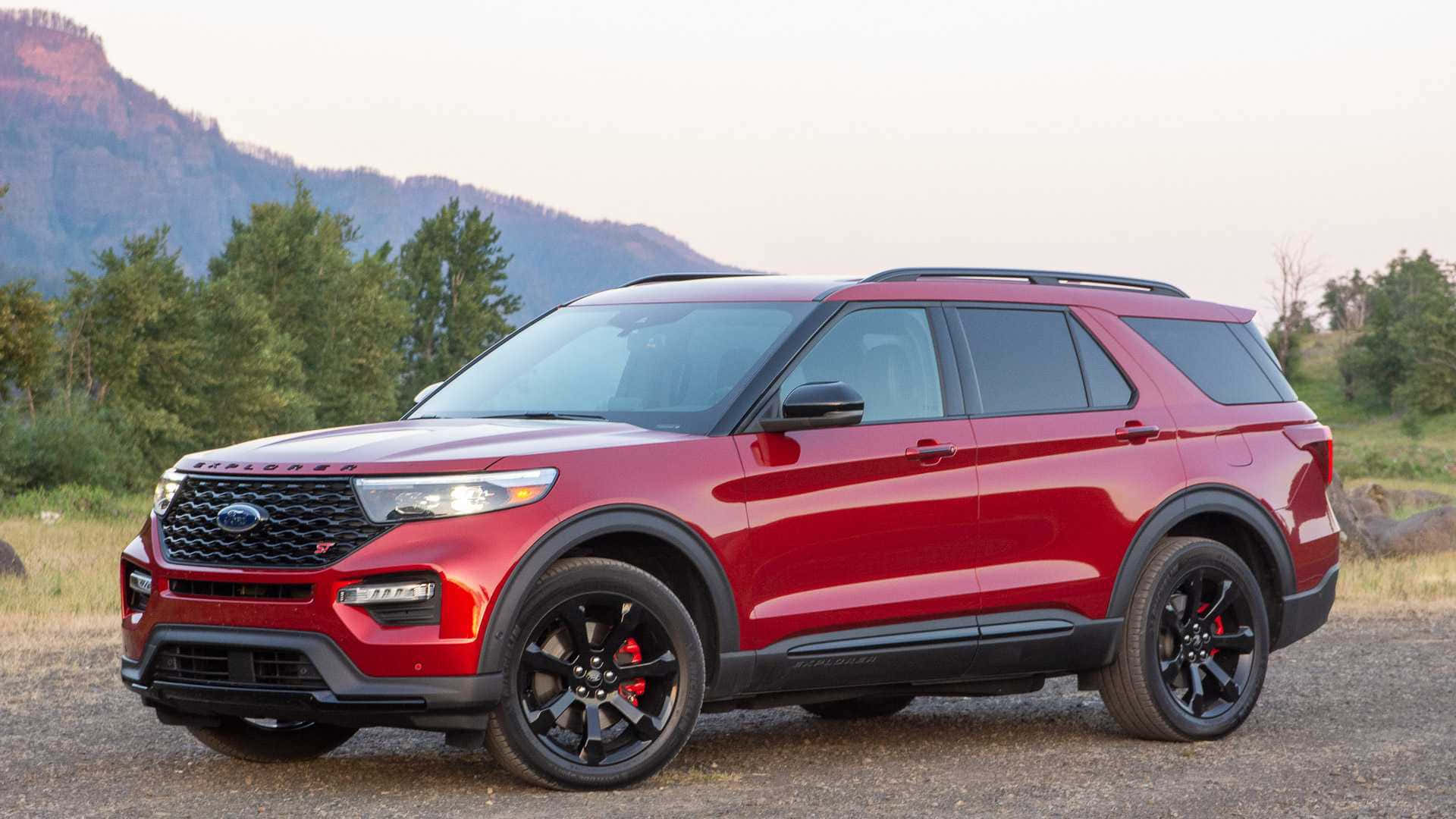 Ford Explorer, glossy red, black accents, Full HD Desktop Wallpaper