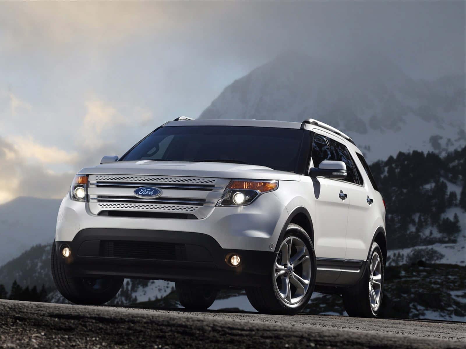 Ford Explorer, white, mountain road, HD Desktop Wallpaper