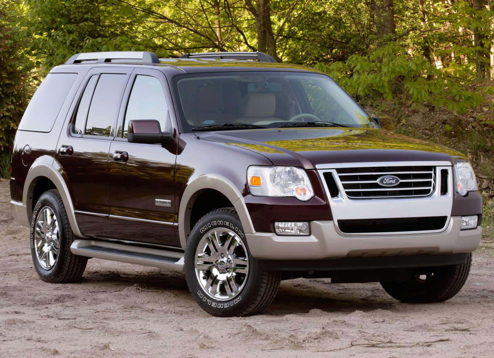 Ford Explorer, maroon, chrome accents, HD Desktop Wallpaper