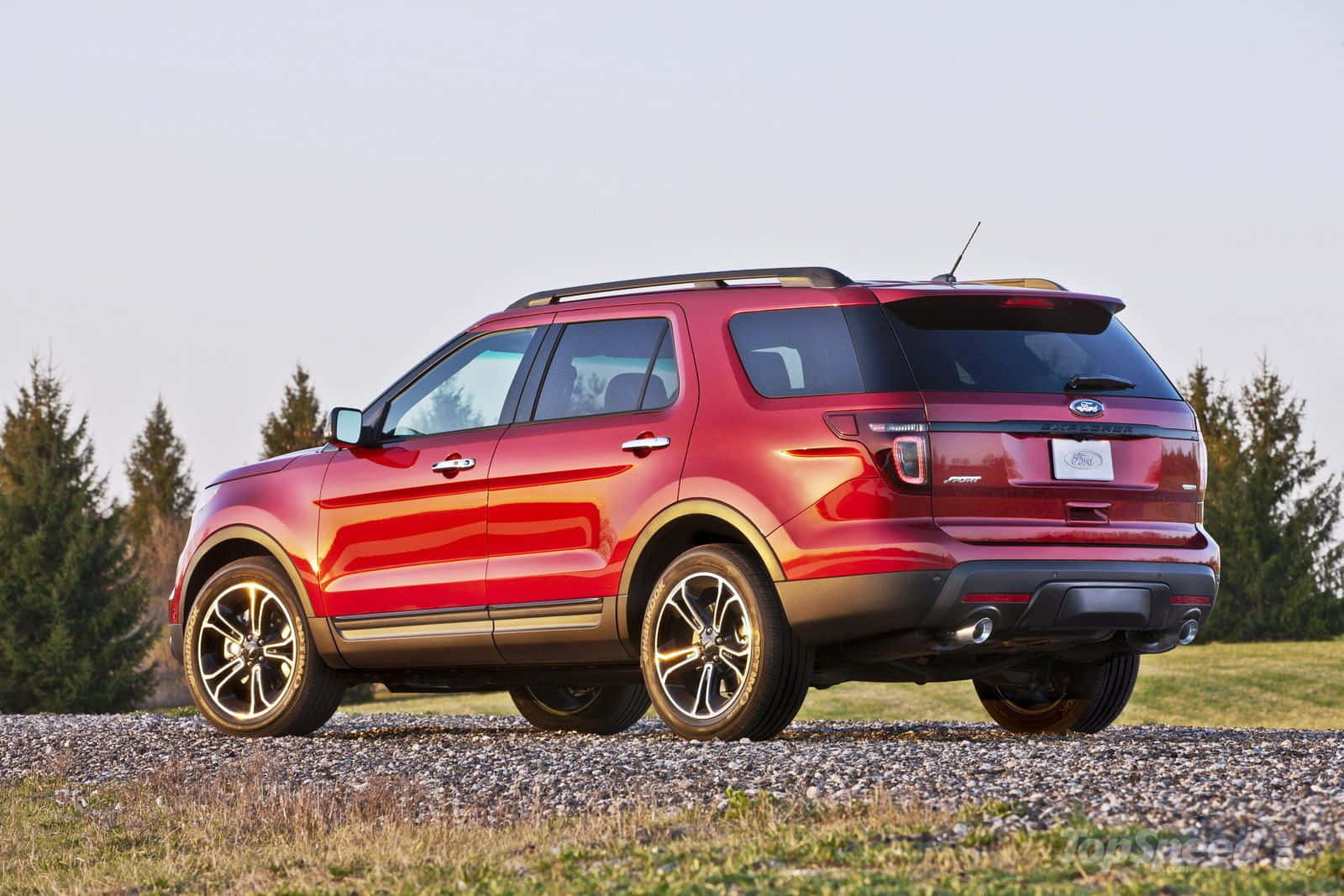 Ford Explorer, glossy red, gravel, HD Desktop Wallpaper