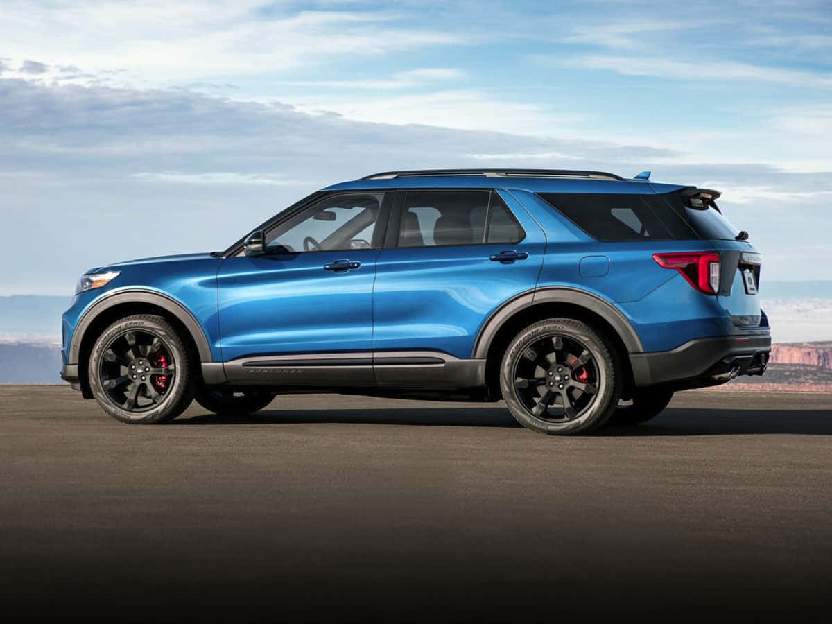 Ford Explorer, vibrant blue, black rims, SD Desktop Wallpaper