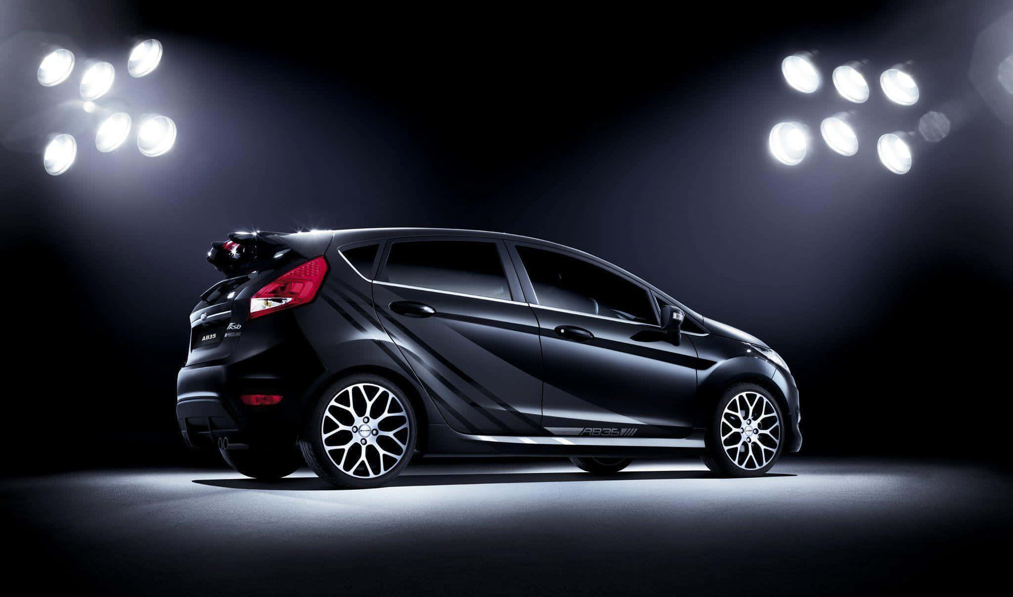 Ford Fiesta, sleek black sports car, spotlights, Full HD Desktop Wallpaper