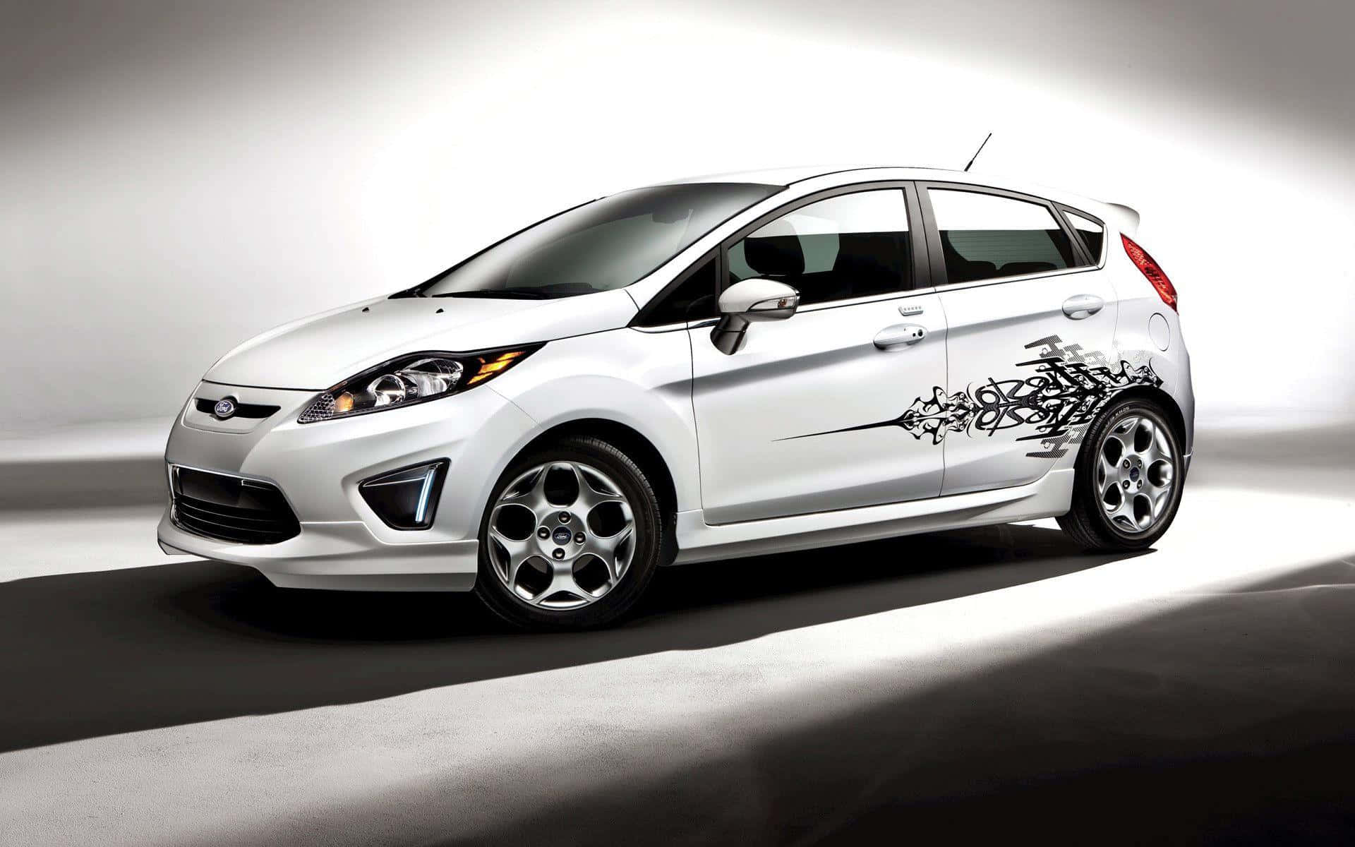 Ford Fiesta, white, black tribal decals, Full HD Desktop Wallpaper