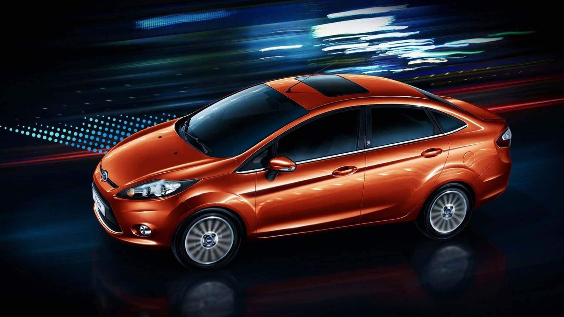 Ford Fiesta, orange, neon-lit urban night, Full HD Desktop Wallpaper